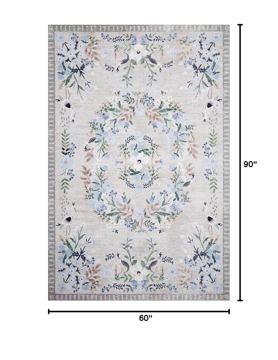 Stone and Grey Floral Synthetic 5' x 7' Area Rug