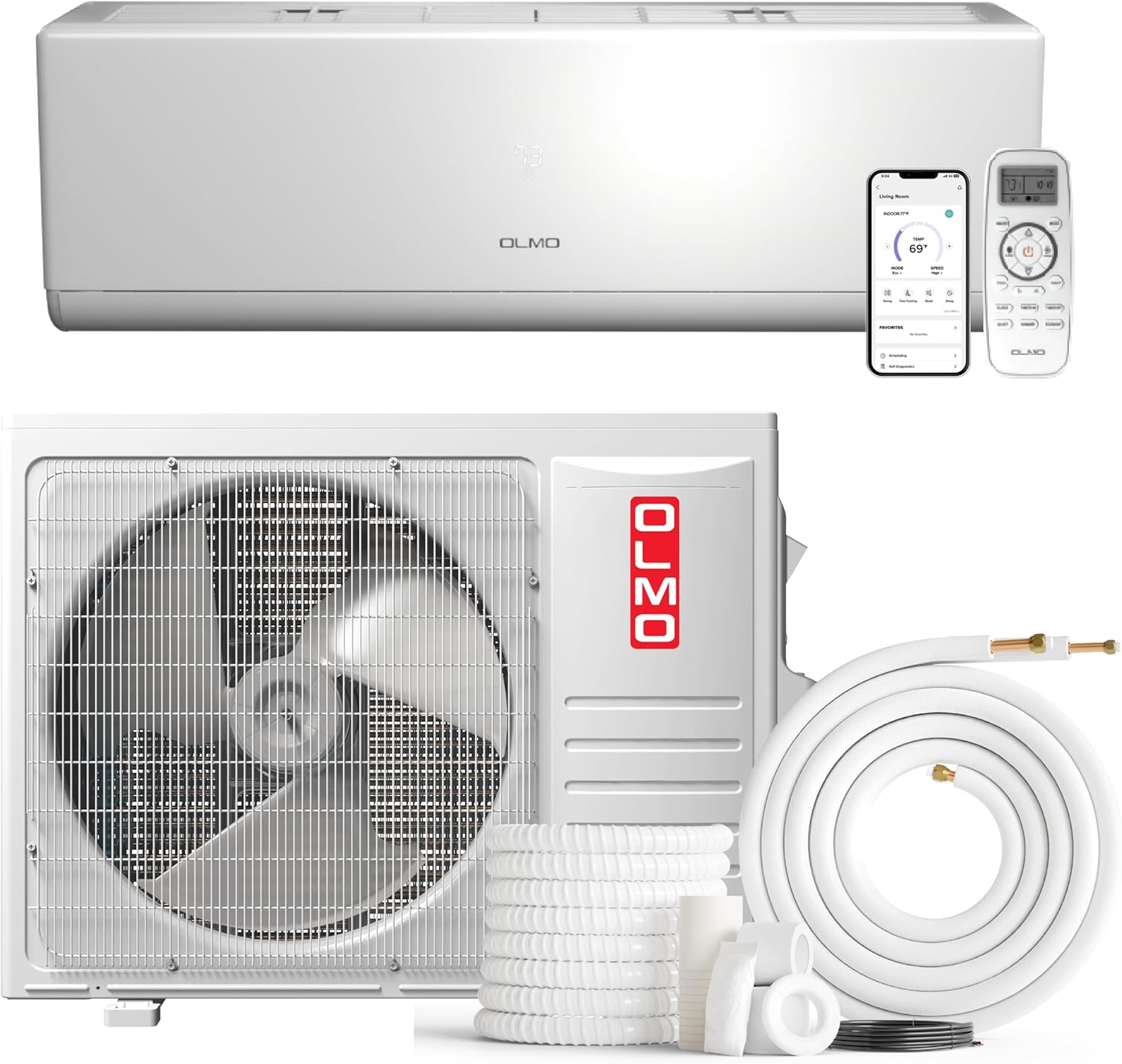 OLMO Alpic 24000 BTU Ductless Mini Split Air Conditioner Heating and Cooling Full Set with 16ft Installation Kit