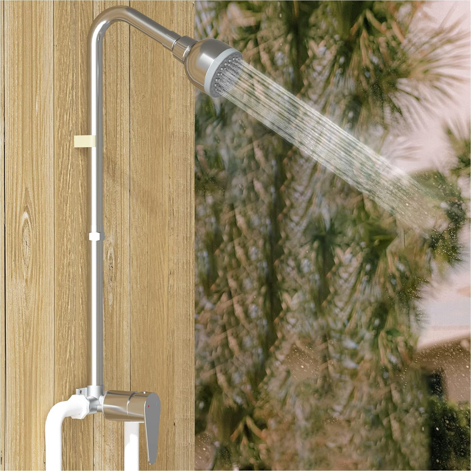 Polished Chrome Stainless Steel Outdoor Wall Mounted Shower Kit