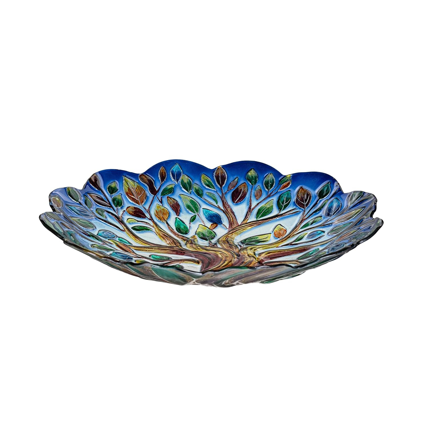 Evergreen Garden 18 inches Glass Bird Bath Bowl, Glass Painted Birdbath or Wild Bird Feeders for Outdoor Bird Bath Stand, Bird Bath Replacement Bowls Only (Tree of Life)