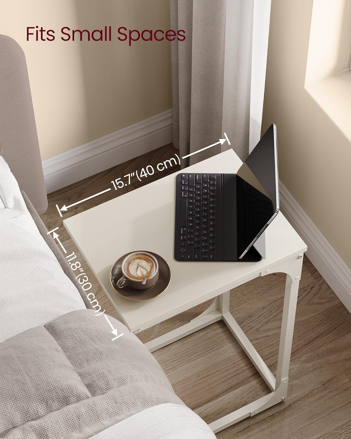 VASAGLE C-Shaped End Table, Small Side Table for Couch, Sofa Table with Metal Frame for Living Room, Bedroom, Bedside, Cream White