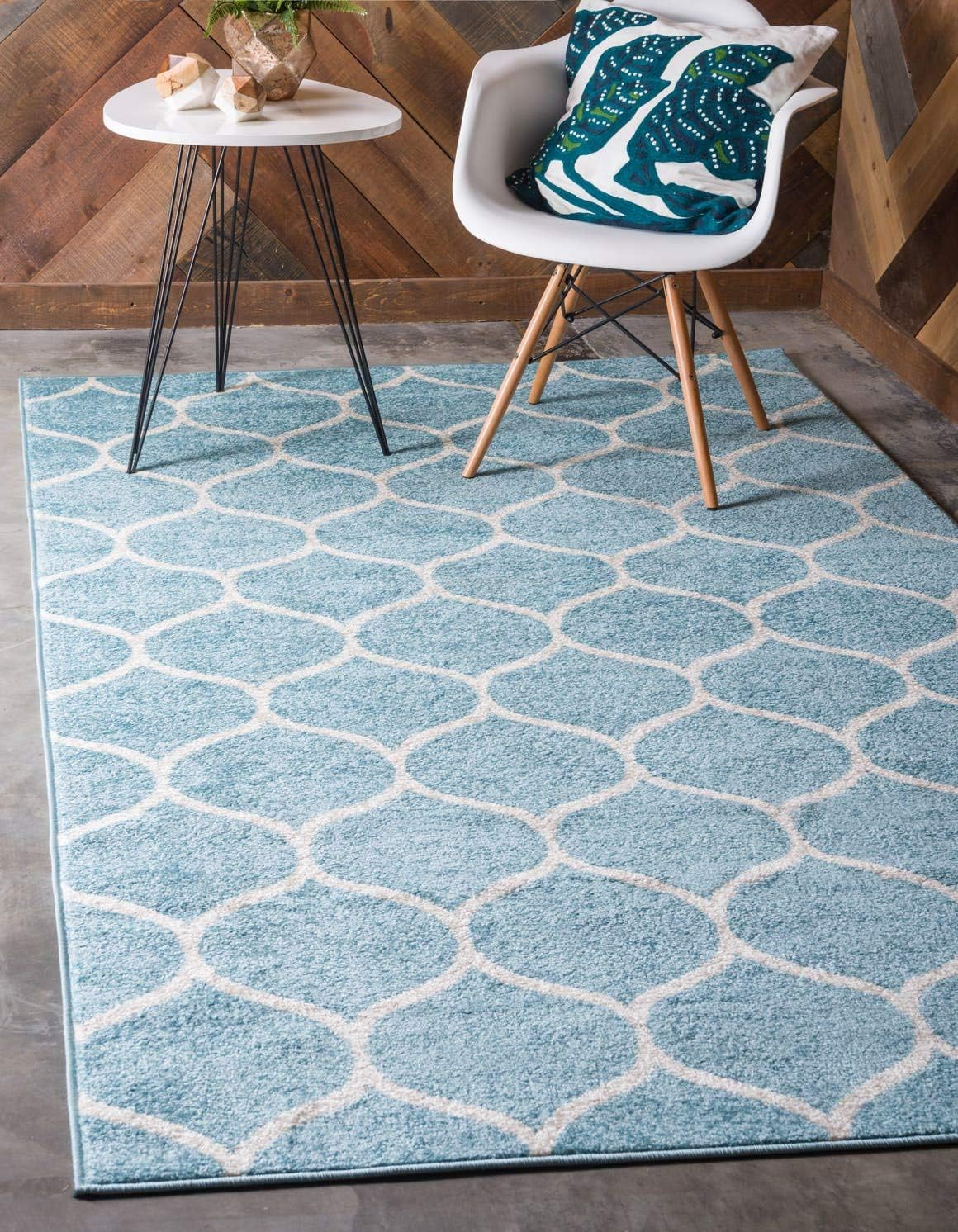 Unique Loom Trellis Frieze Collection Area Rug - Rounded (8' x 11' Rectangle Light Blue/Ivory)