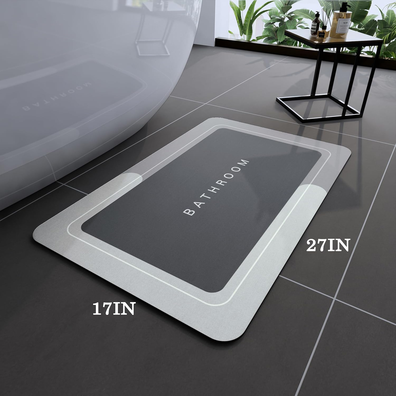 Bath Mat Rugs Non Slip Quick Dry Bathroom Mats Super Absorbent Rubber Bath Mats Fit Under Door, Bathroom Rugs Shower Mat for Bathroom, Bathtub, Shower and Sink (17"x27",Grey)