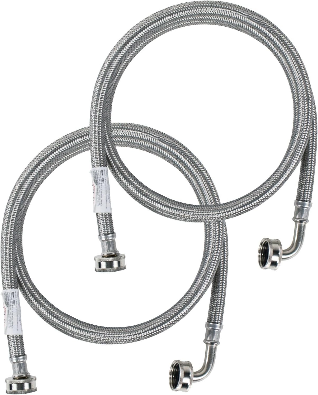 CERTIFIED APPLIANCE WM60SSL2PK Braided Stainless Steel Washing Machine Hoses with Elbow, 2 pk (5ft)