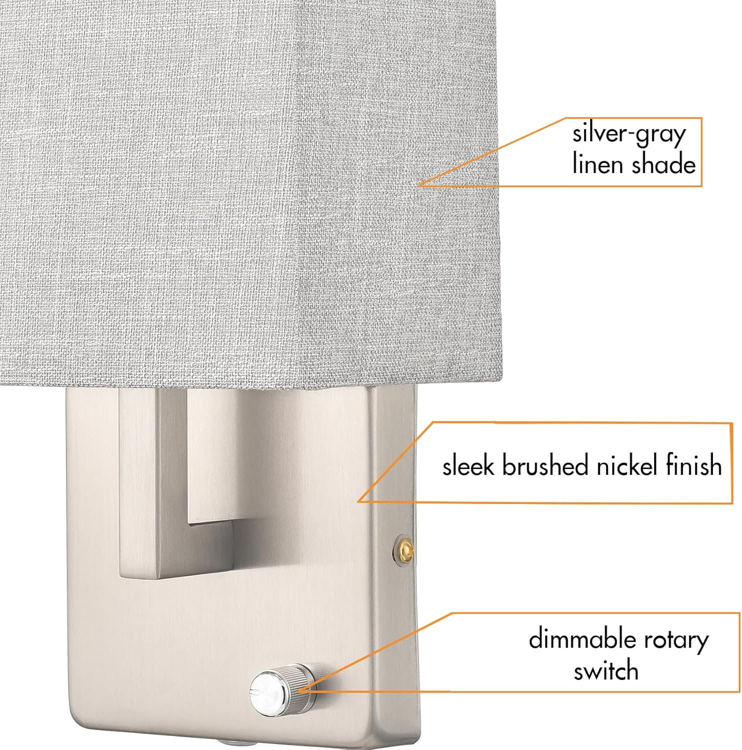 Claxy Brushed Nickel Plug in Wall Sconce with Square Fabric Shade and Switch Set of 2