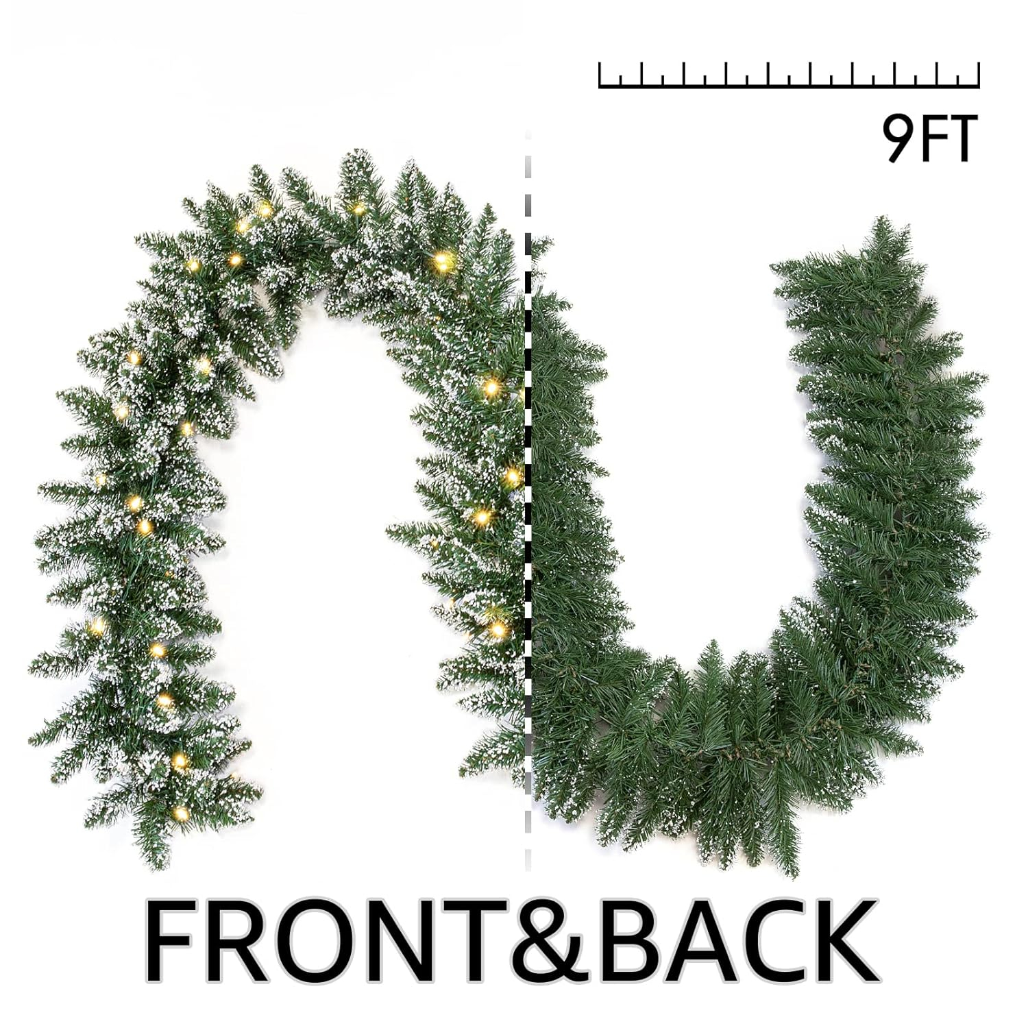 WBHome Pre-lit 9 Feet/106 Inch Christmas Garland with 100 LED Lights Holiday Decorations, Battery Operated (Batteries NOT Included)