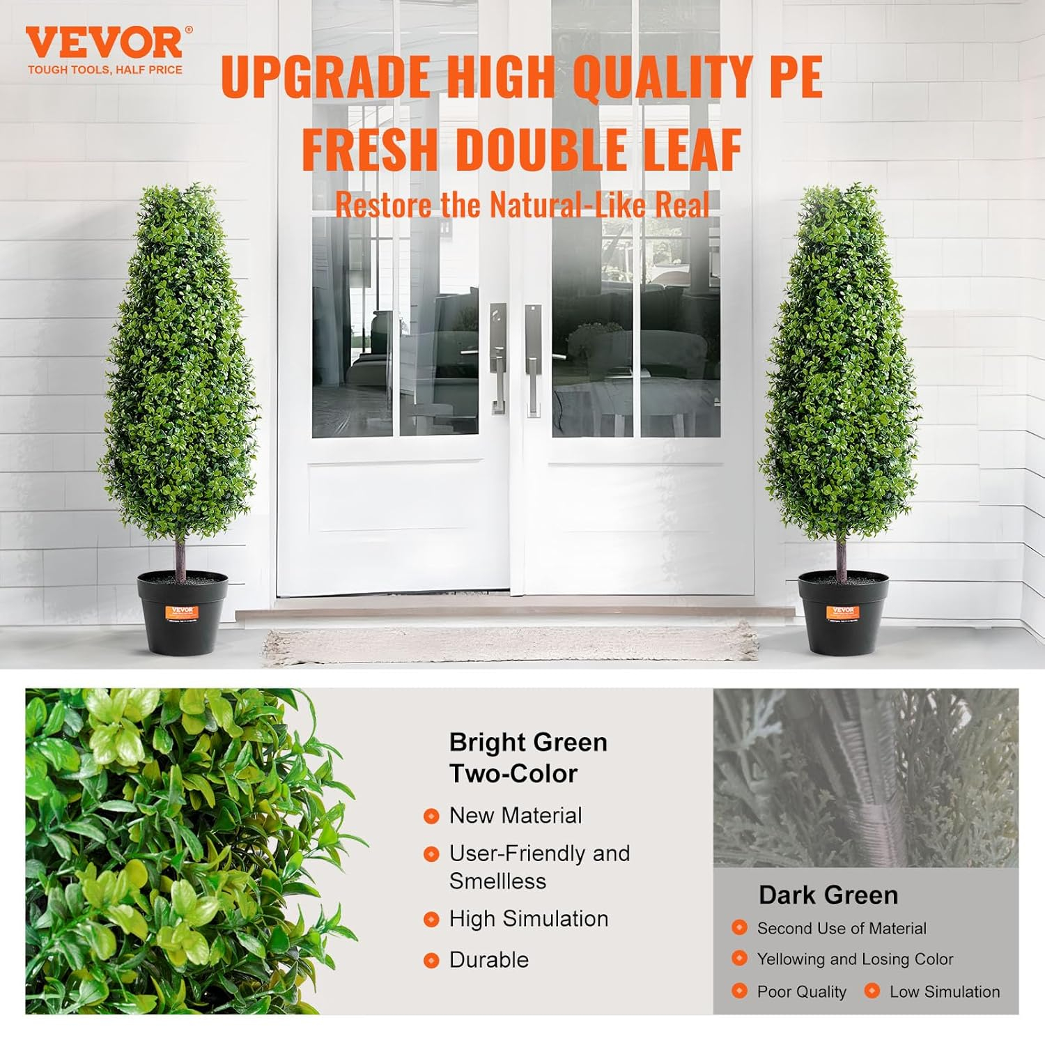 VEVOR Artificial Boxwood Topiary Tree, 36 inch Tall (2 Pieces), Faux Topiary Trees, Green Faux Plant w/Extra Leaves & Pot & Small Decoration, UV Rated Greenery Set for Home Decor Indoor/Outdoor