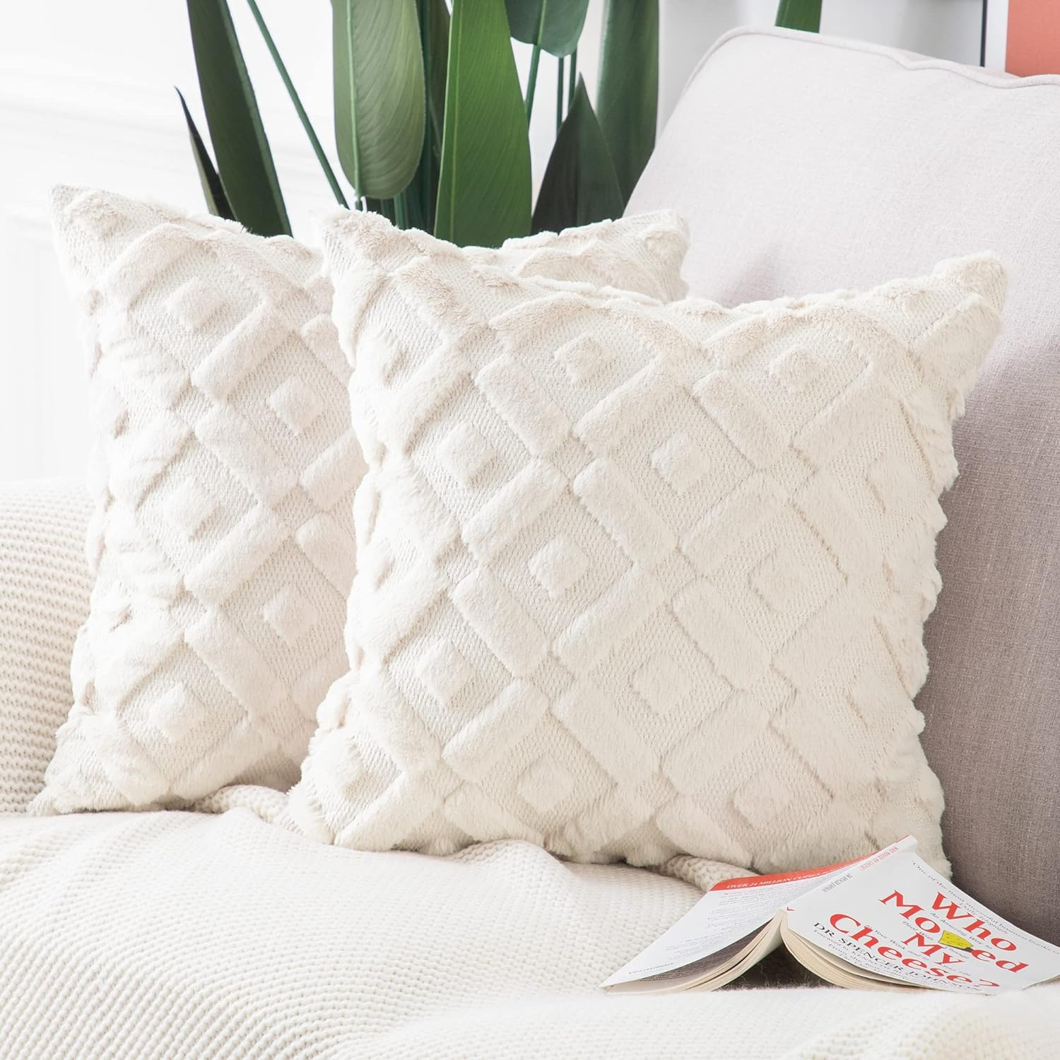 Set of 2 Soft Plush Short Wool Velvet Decorative Throw Pillow Covers Square Luxury Style Cushion Case Pillow Shell for Sofa Bedroom