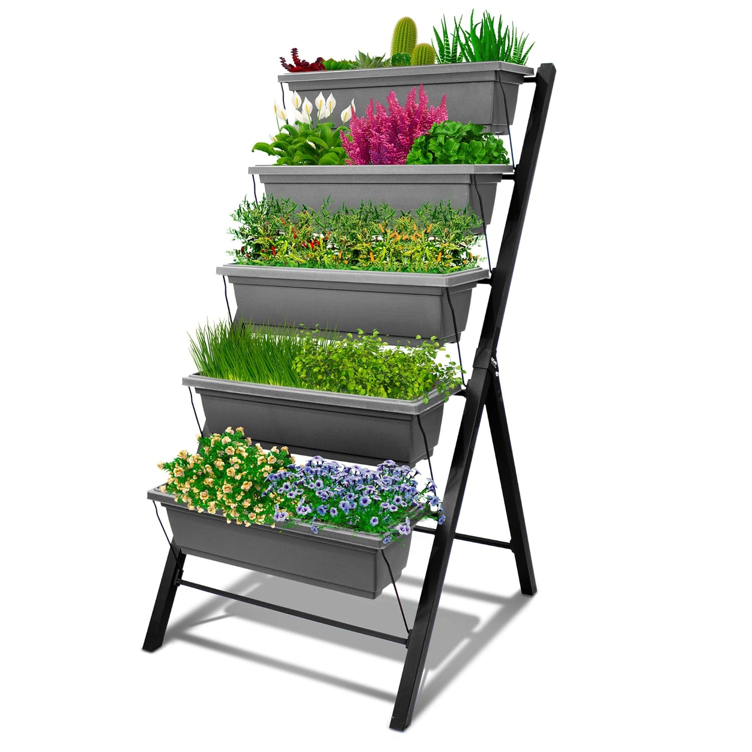 Outland Living 4Ft Vertical Raised Garden Bed - 5 Tier Food Safe Planter Box for Outdoor and Indoor Gardening Perfect to Grow Your Herb Vegetables Flowers on Your Patio Balcony Greenhouse Garden