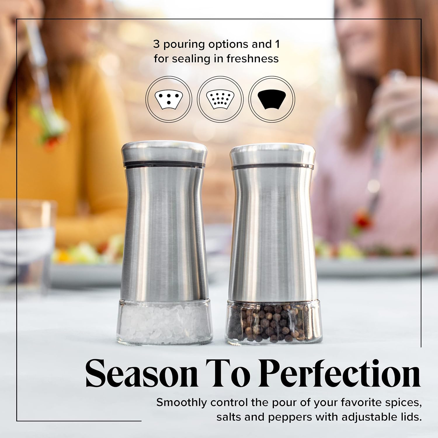 Willow & Everett Premium Salt and Pepper Shakers with Adjustable Pour Holes