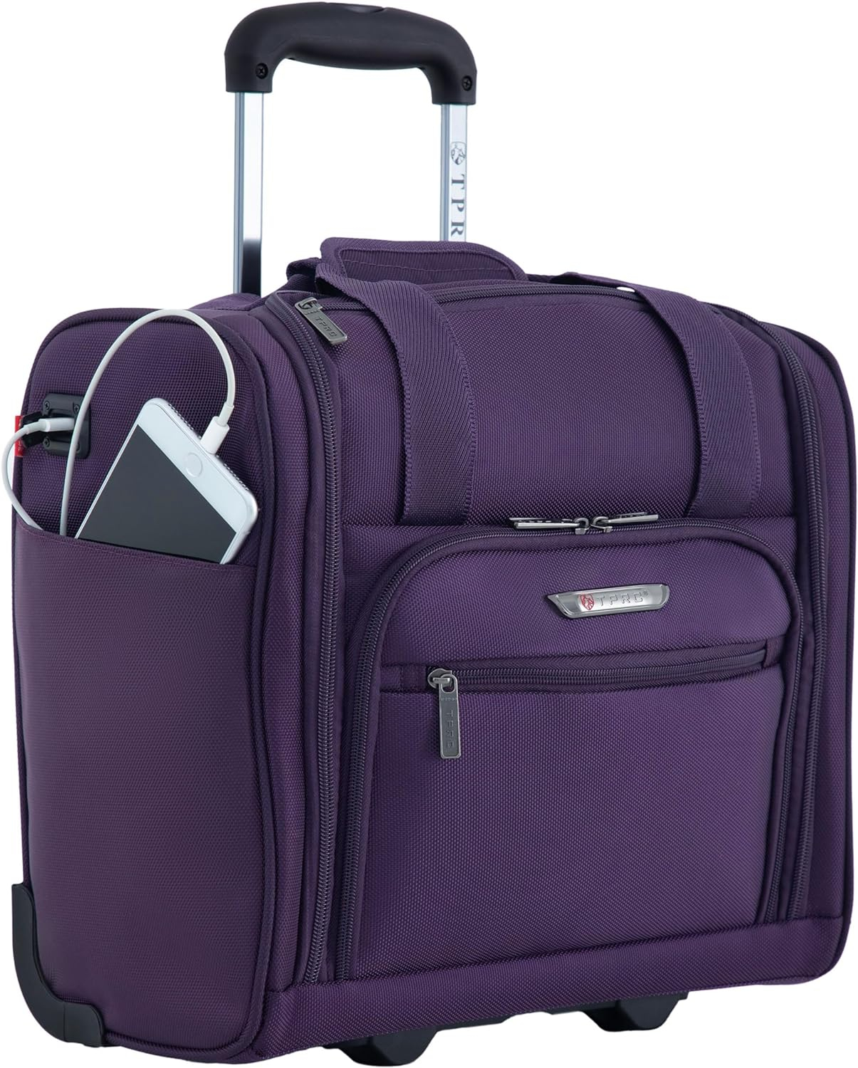 TPRC 15" Under Seater Carry-on Luggage with Wheels and USB Port - Purple