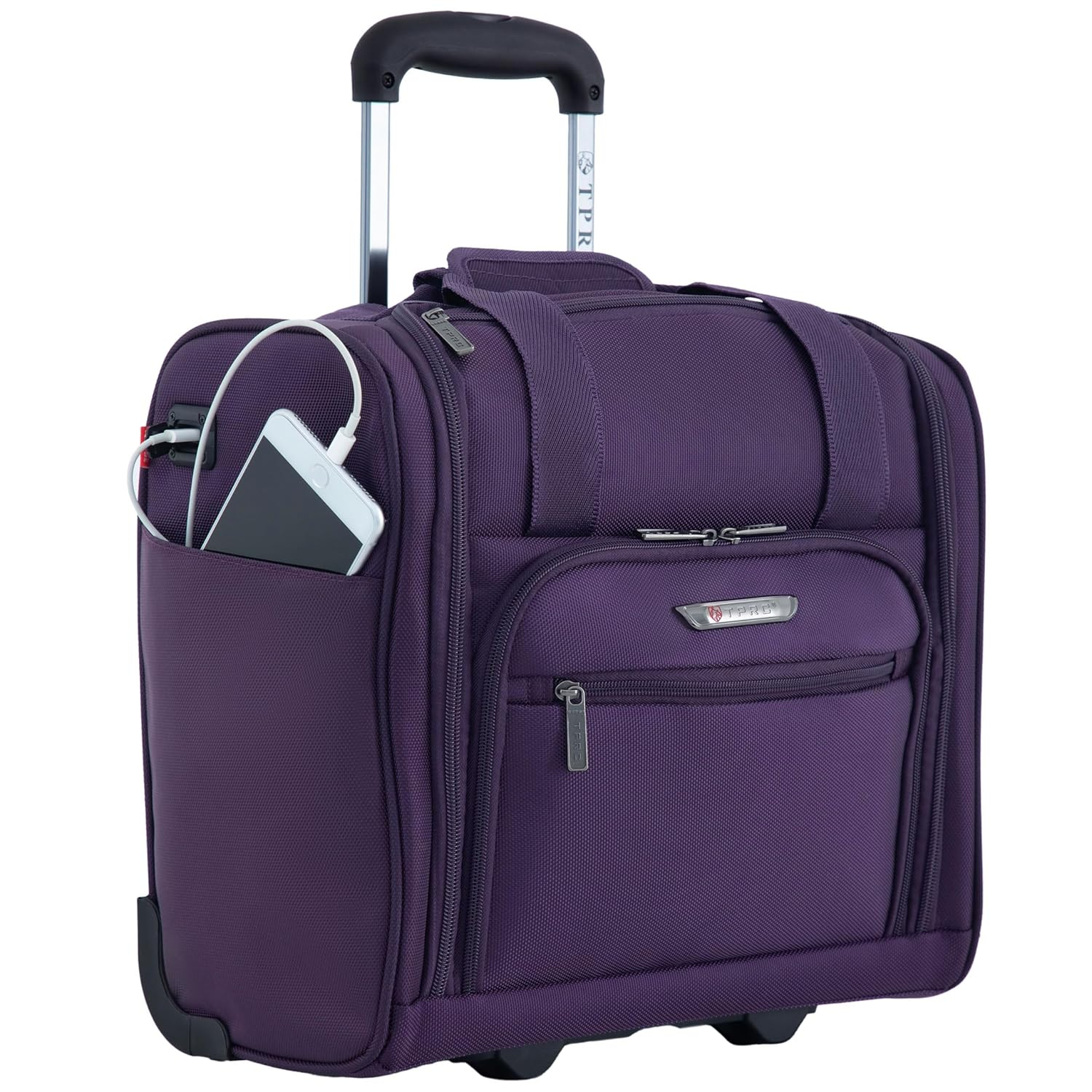 TPRC 15" Under Seater Carry-on Luggage with Wheels and USB Port - Purple