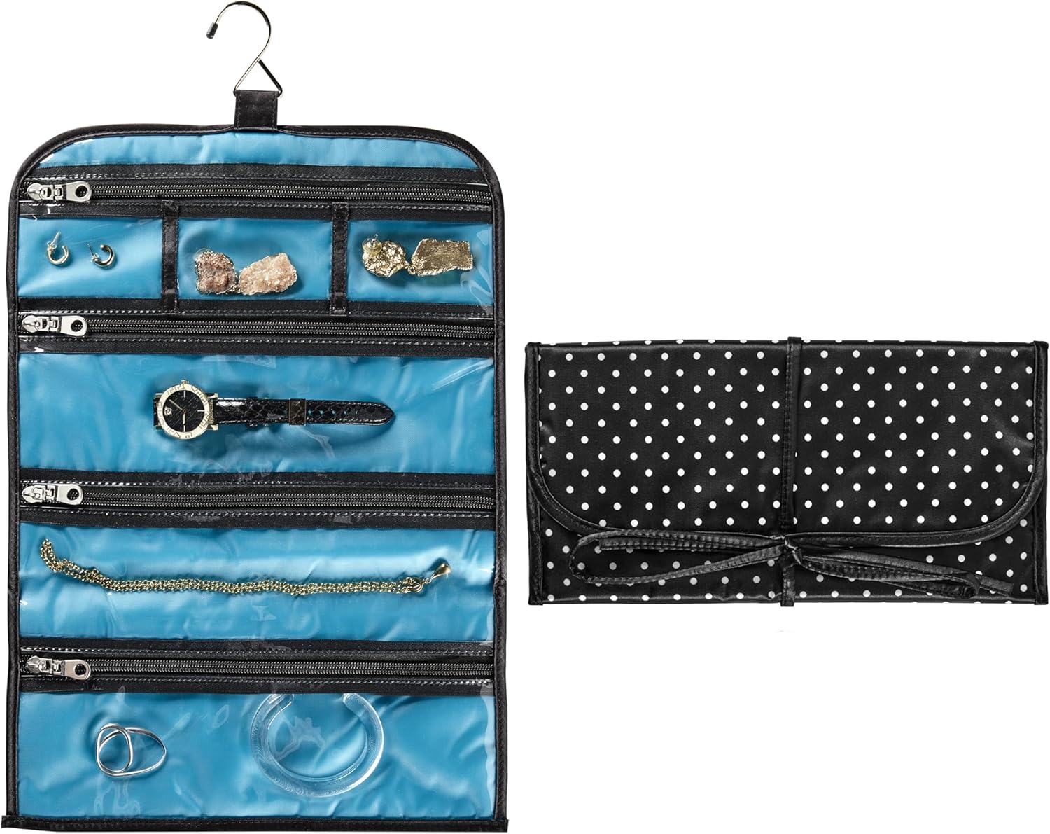 Travel Smart by Conair Travel Jewelry Organizer with 6 Zippered Pockets, Pink