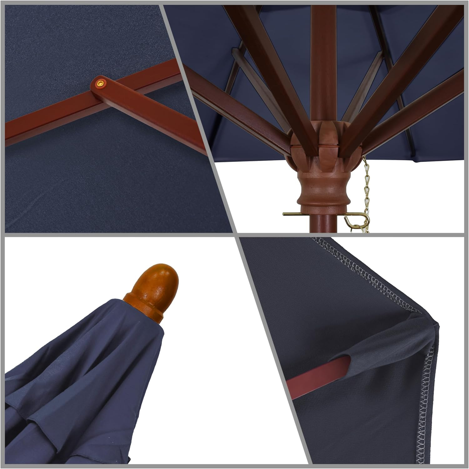 7.5' Navy Blue Octagon Market Patio Umbrella with Wooden Pole