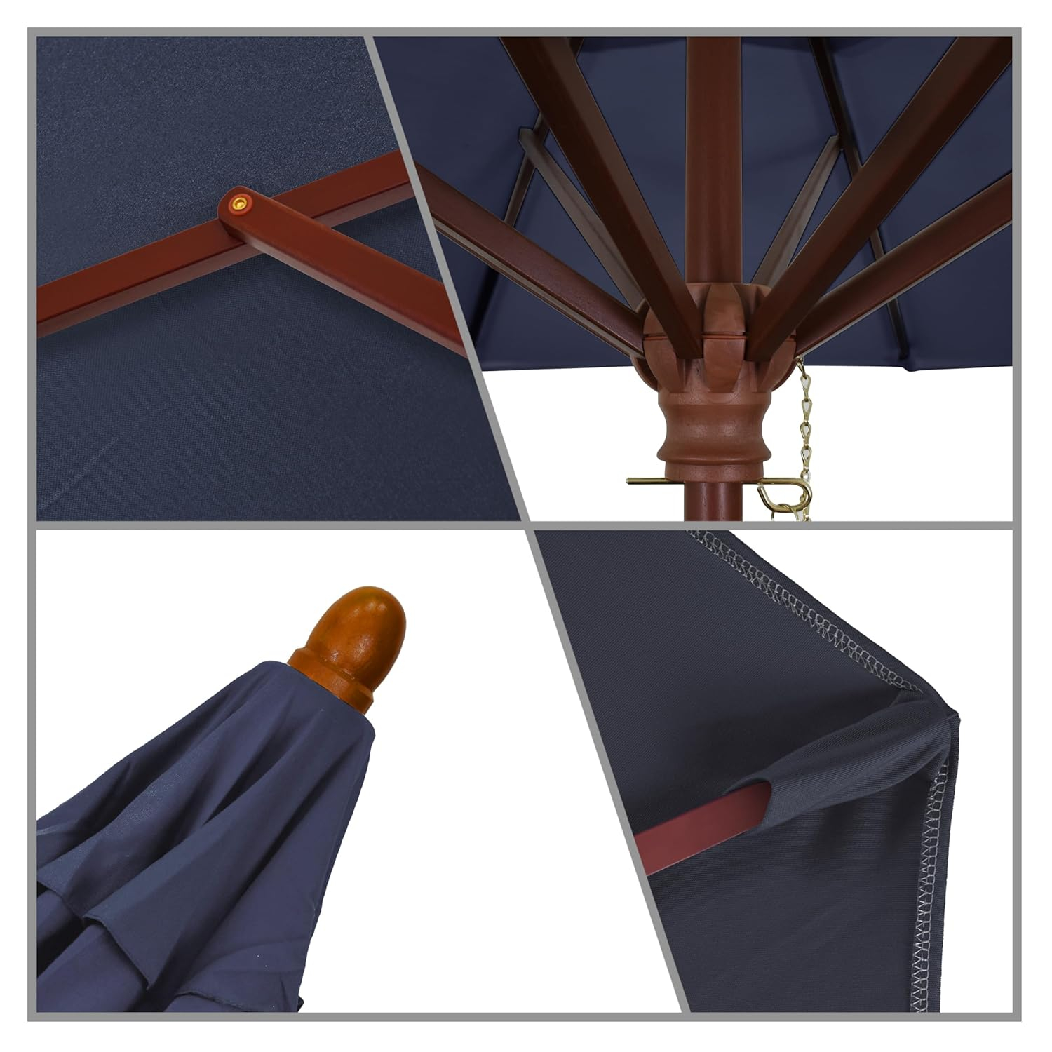 7.5' Navy Blue Octagon Market Patio Umbrella with Wooden Pole