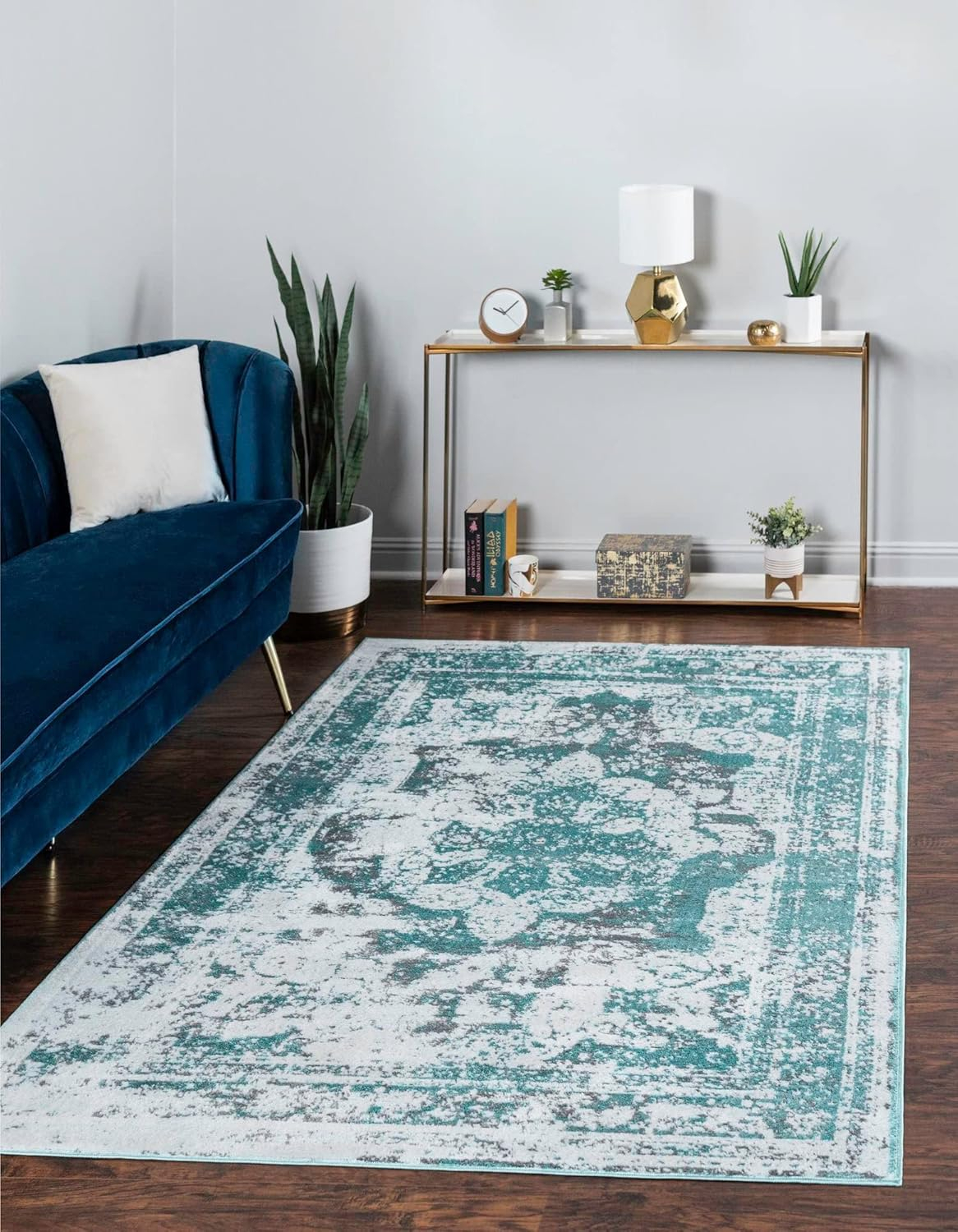 Unique Loom Sofia Collection Area Rug - Salle Garnier (6' 1" x 9' Rectangle Turquoise/Blue)