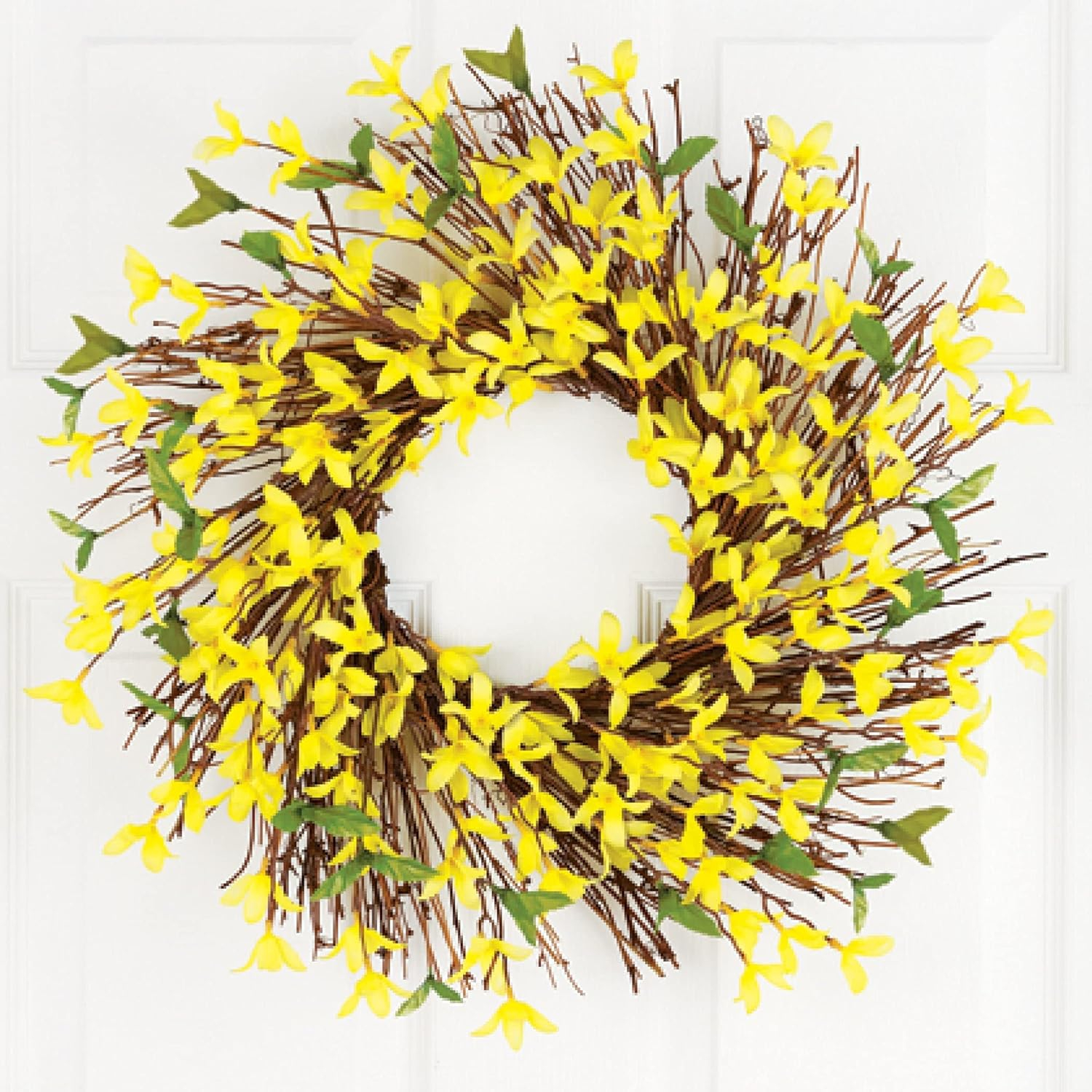 Collections Etc Spring forsythia Floral Wreath, 22", Silk