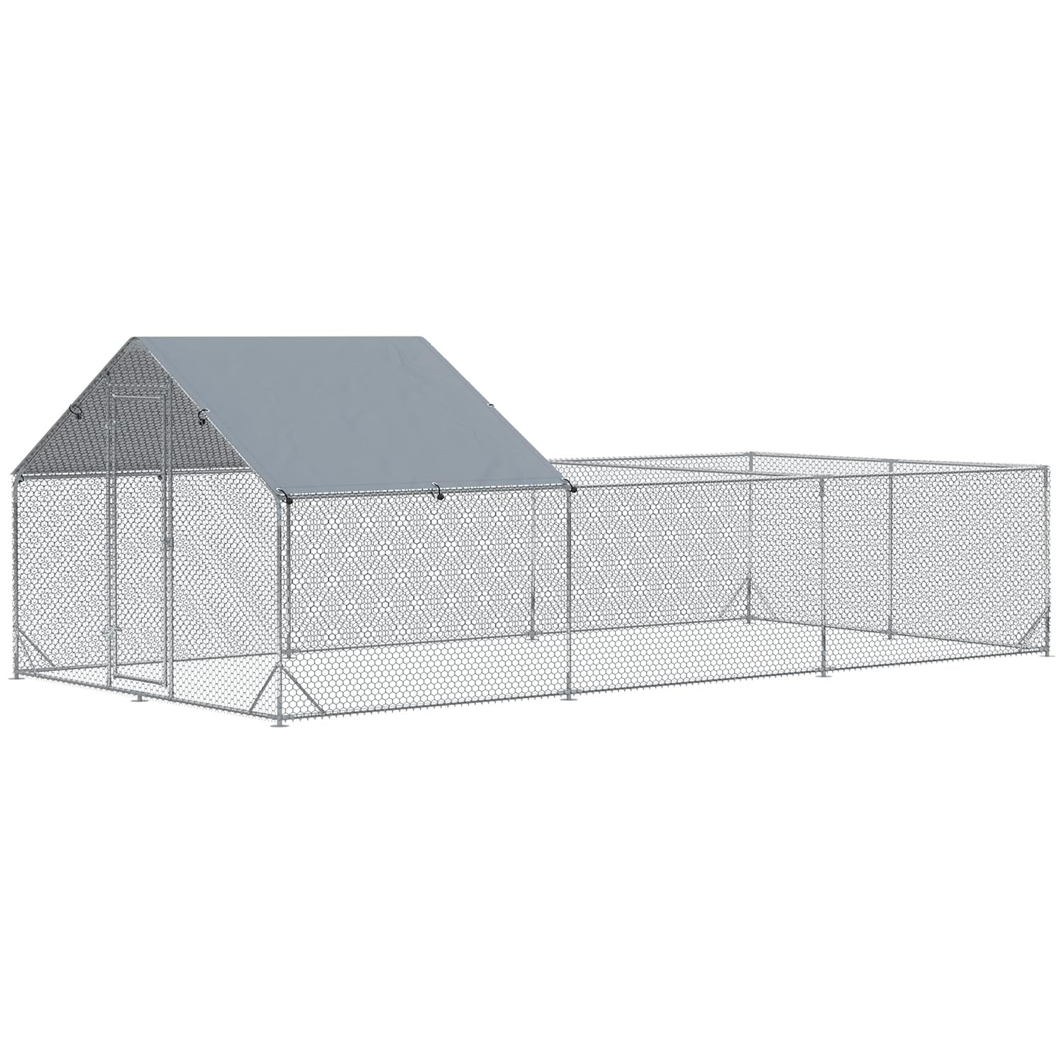 PawHut Large Chicken Coop Metal Chicken Run for Chickens with Waterproof and Anti-UV Cover, Spire Shaped Walk in Fence Cage Hen House for Outdoor and Yard Farm Use, 1" Dia, 23' x 6.6' x 6.4'