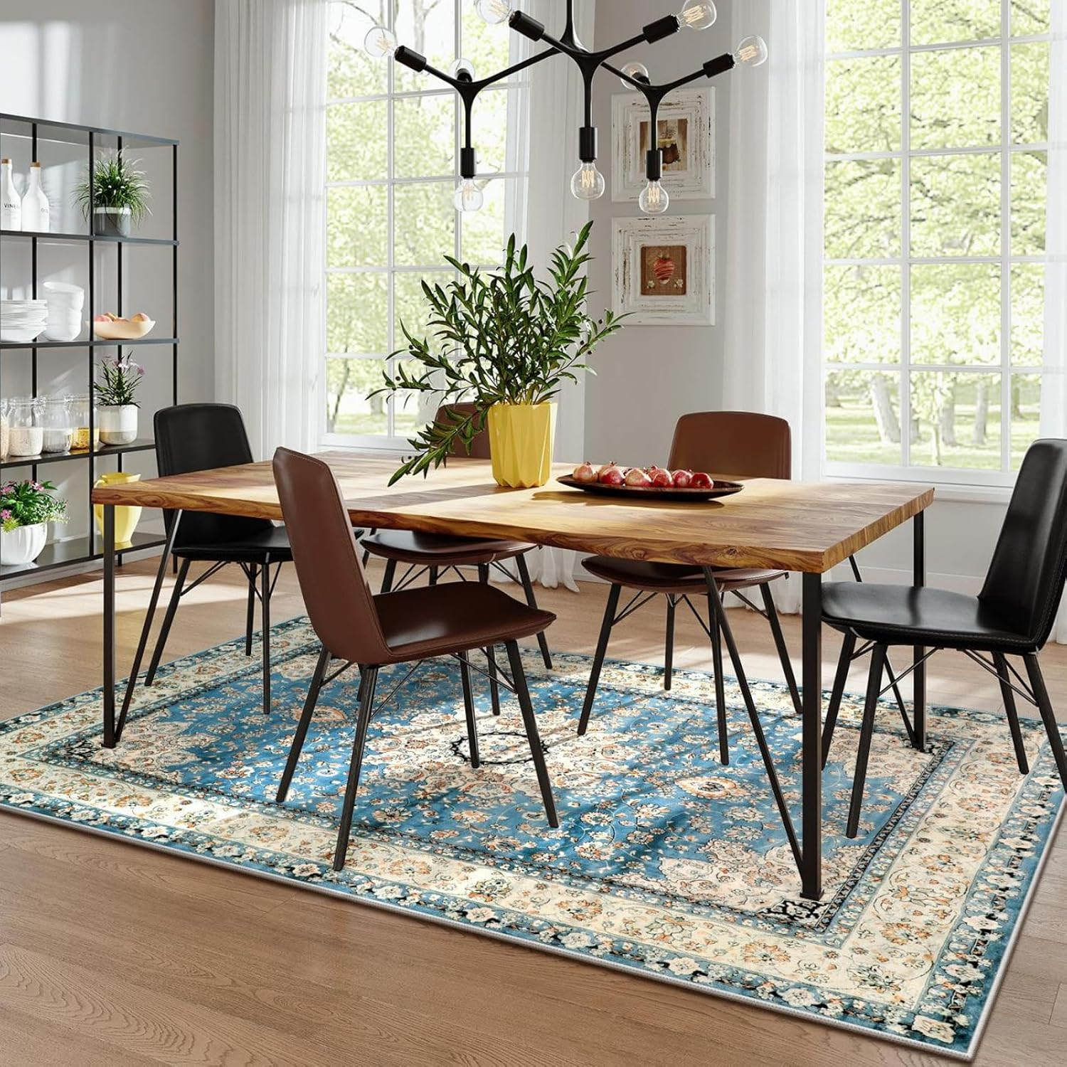 Lahome Area Rugs for Living Room 6'x9' Washable Oriental Floral Medallion Rug Indoor Printed Carpet Non Slip Mat for Dining Bedroom Office Dorm Classroom, Blue