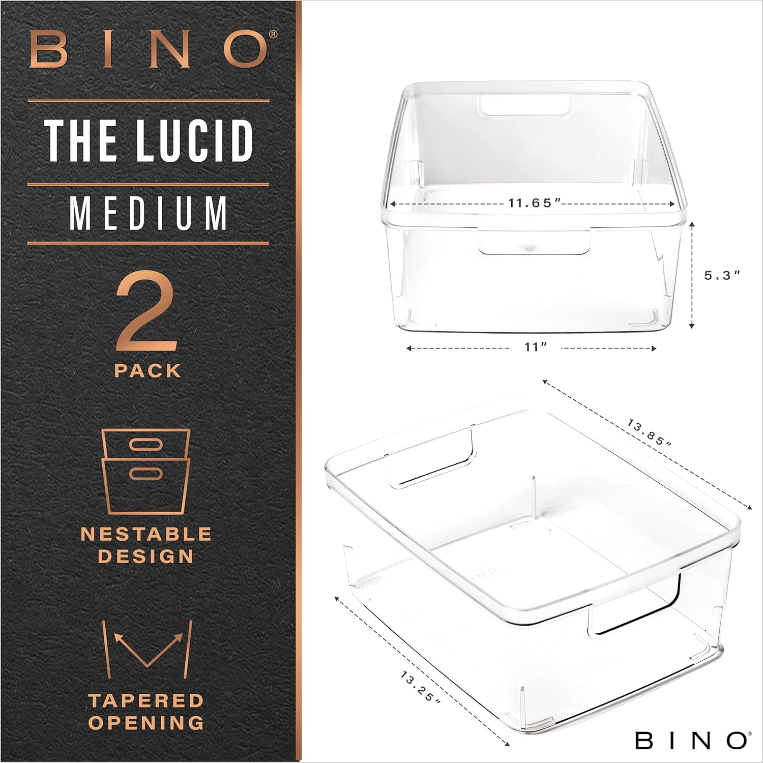 BINO | Plastic Storage Bins, Medium - 2 Pack | THE LUCID COLLECTION | Multi-Use Built-In Handles | BPA-Free | Clear Storage Containers | Fridge Organizer | Pantry & Home Organization