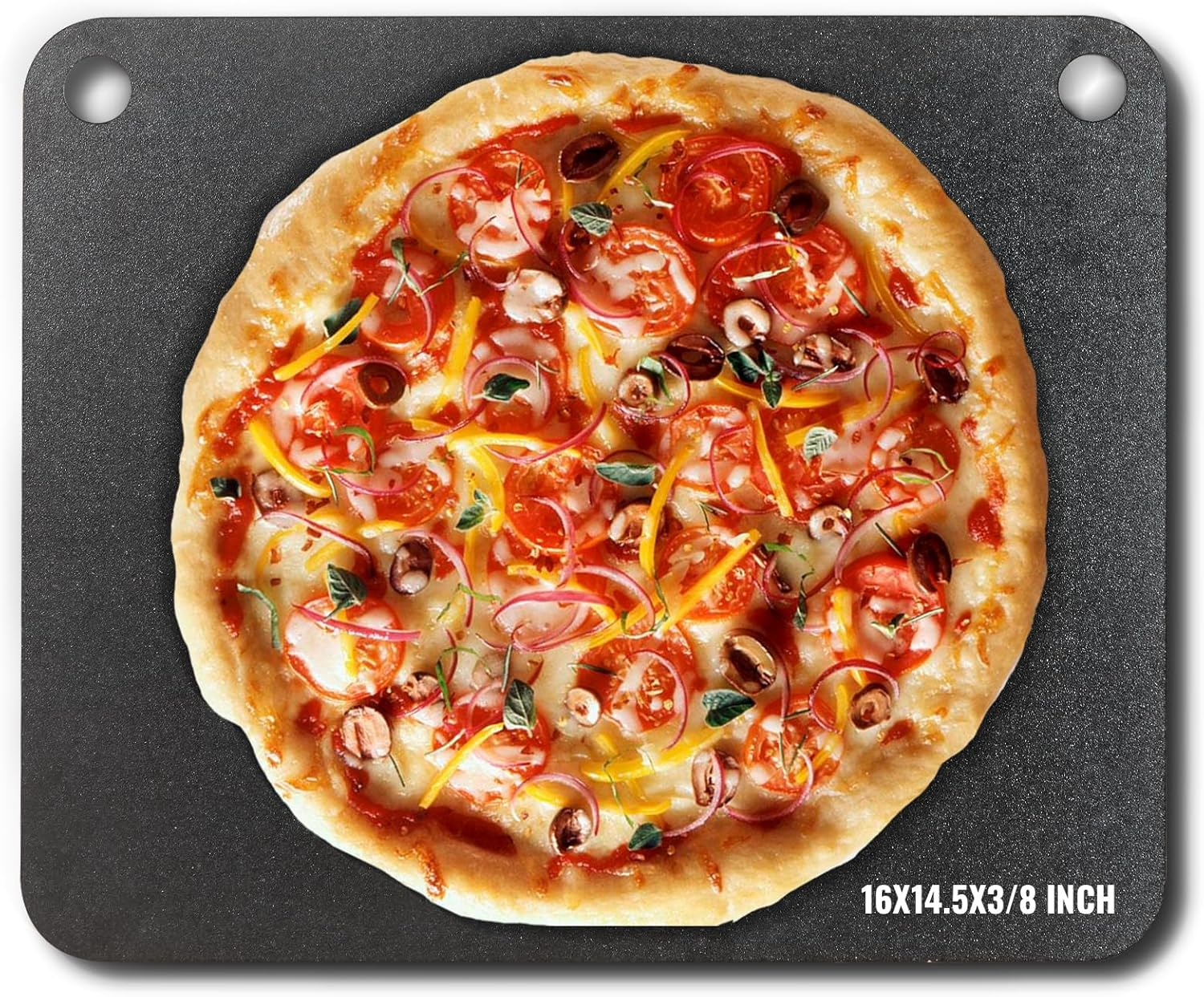 VEVOR Pizza Steel, 16" x 14.5" x 3/8" Pizza Steel Plate for Oven, Pre-Seasoned Carbon Steel Pizza Baking Stone with 20X Higher Conductivity, Heavy Duty Pizza Pan for Outdoor Grill, Indoor Oven