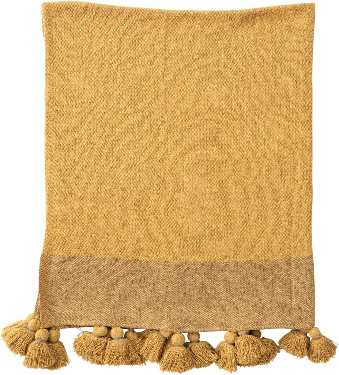 Creative Co-Op Woven Recycled Cotton Blend Tassels Blanket Throw, Single, Yellow