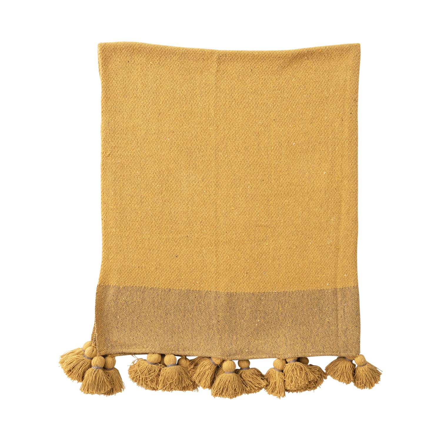 Creative Co-Op Woven Recycled Cotton Blend Tassels Blanket Throw, Single, Yellow