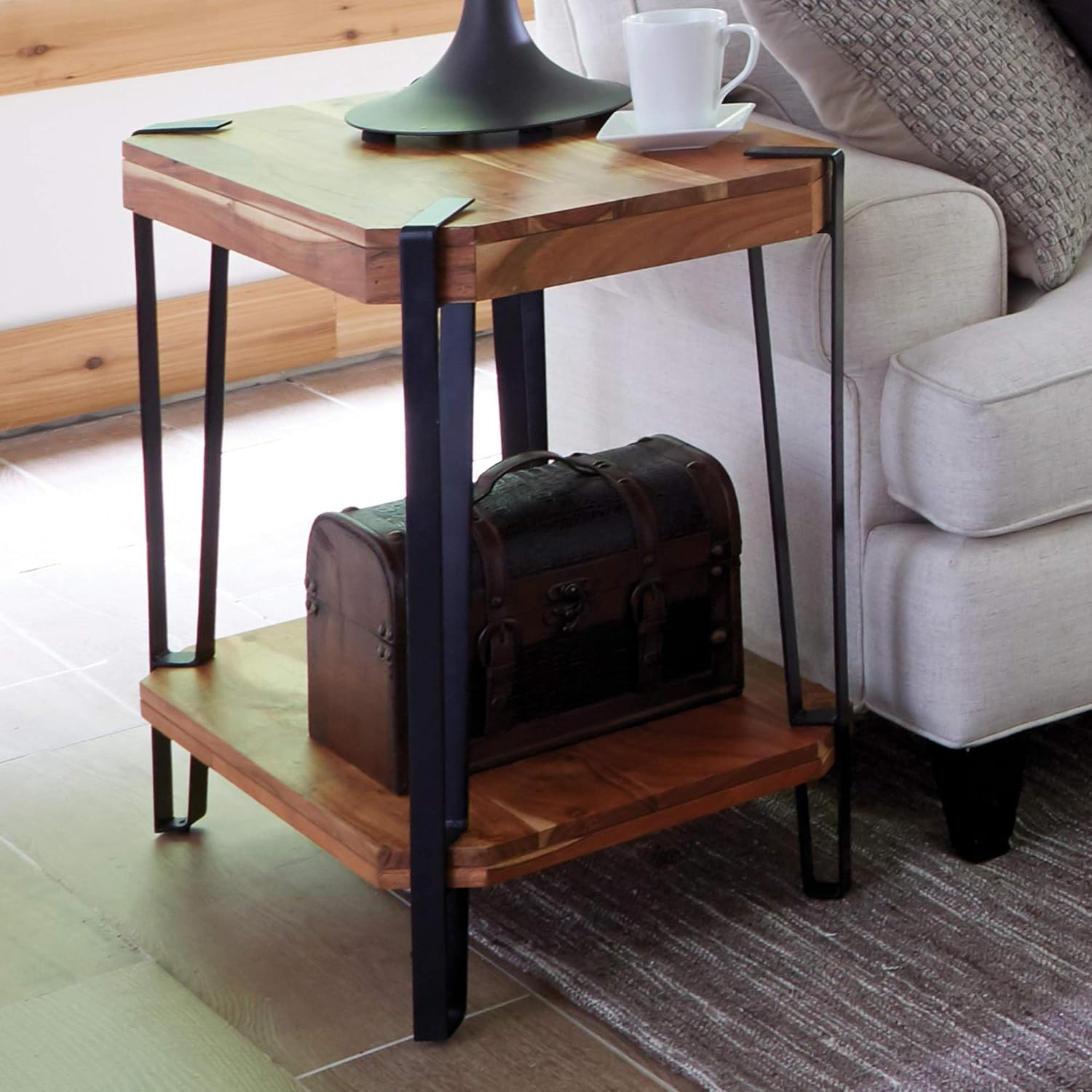 Ryegate Natural Acacia Wood and Metal 31" Rectangular End Table