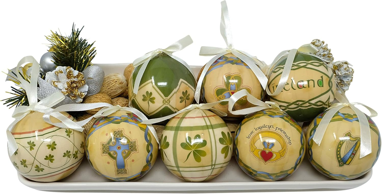 Irish Christmas Baubles 2 Boxed Set of 4 Hanging Ornaments by Royal Tara