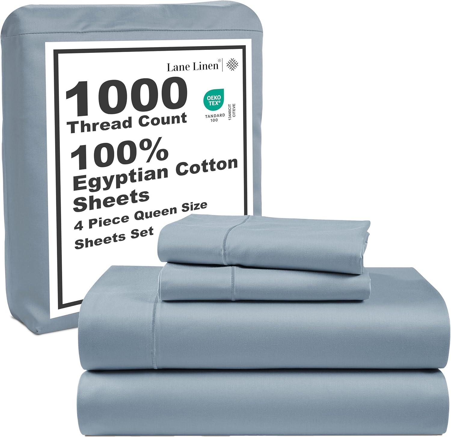 LANE LINEN 1000 TC 100% Egyptian Cotton Queen Sheet Set, 16 inch Deep Pocket Fully Elasticized French Reinforced Pocket Seams for Soft, Comfy & Fresh Bed Eco Friendly Cooling Sheets Queen -Blue