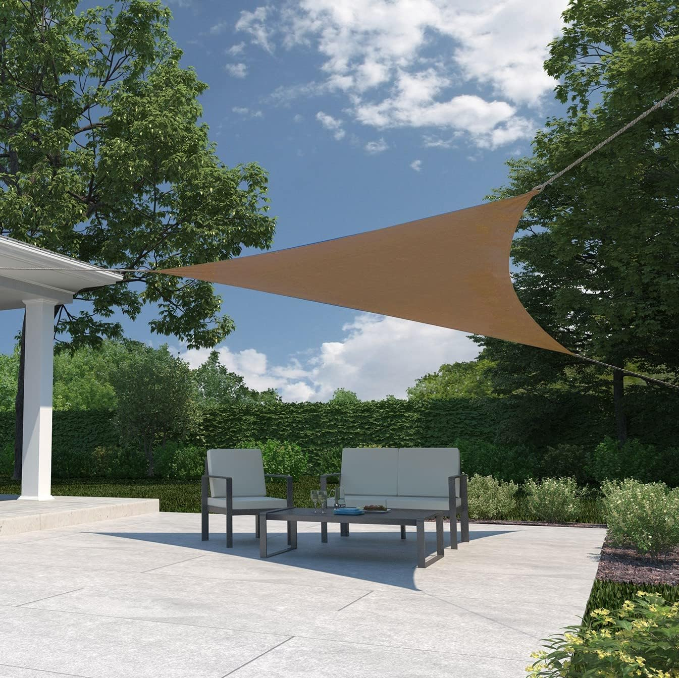 Coolaroo Ready-to-Hang Shade Sail - 90% UV Block Breathable Outdoor Sun Shade with Pre-Attached Ropes for Patios, Gardens & Seasonal Use, 12ft, Triangle, Coca