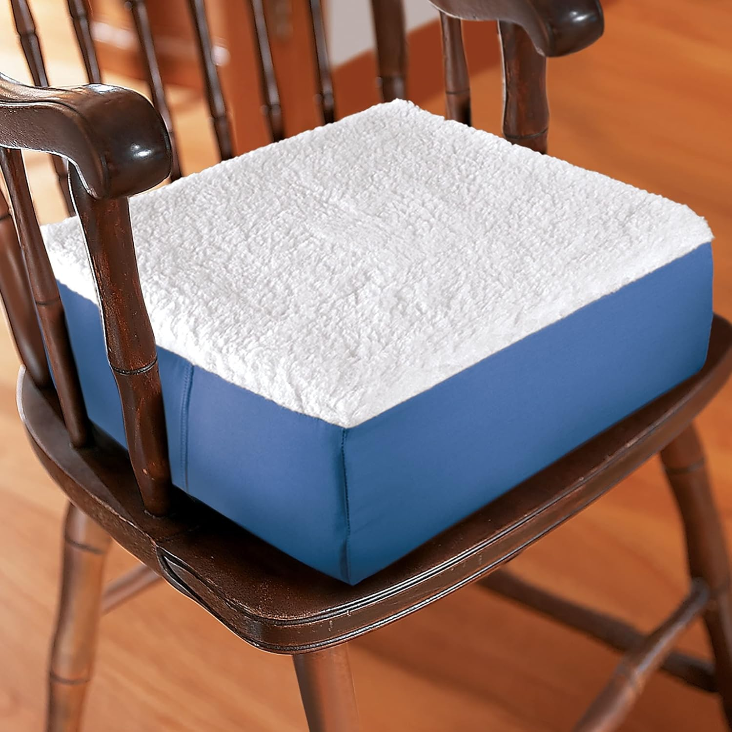 Collections Etc Extra Thick Foam Chair Cushion Blue with Detachable Sherpa Fleece Lining for Washing, Blue