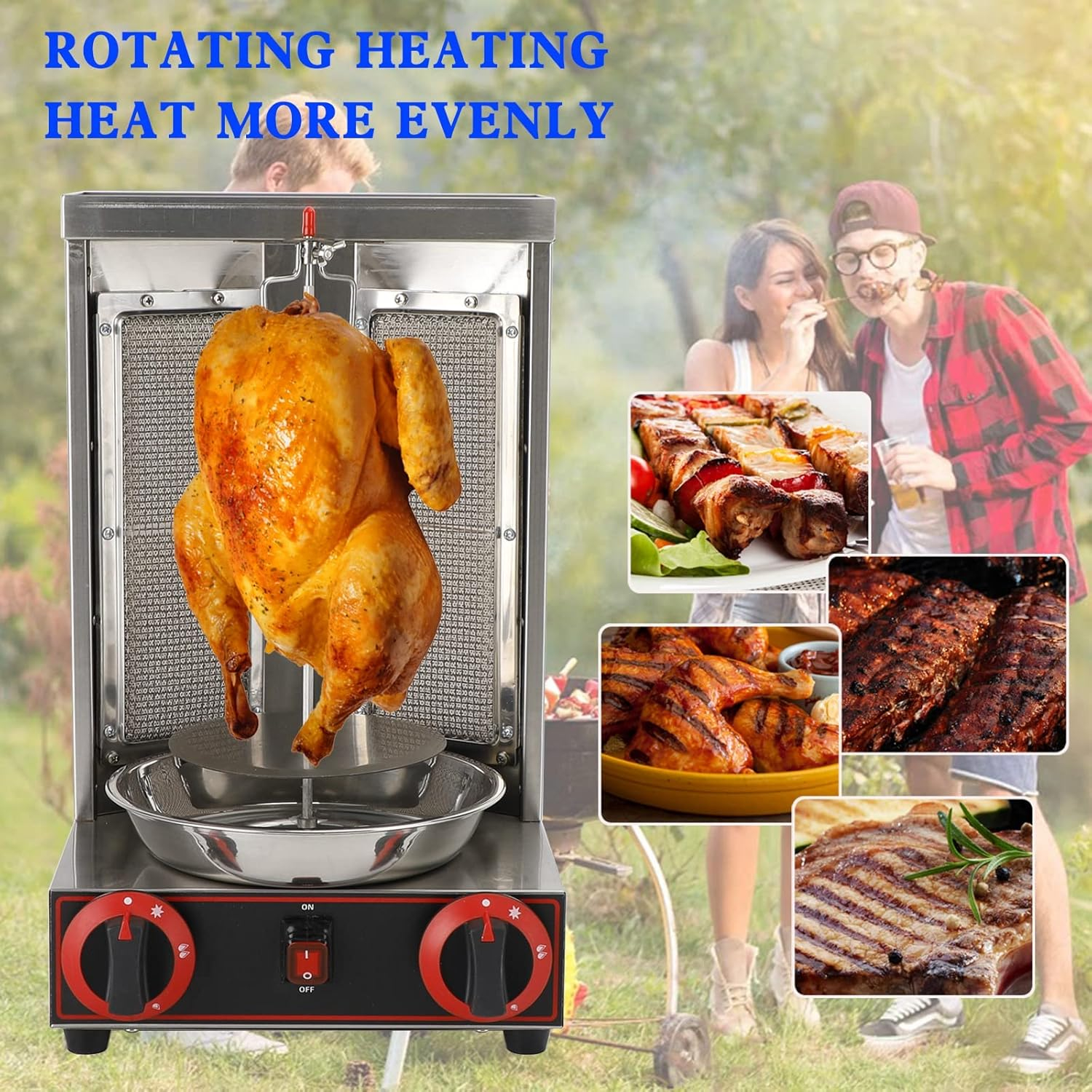 TOPTENG 110V 2000W Commercial Electric Vertical Gas Shawarma Broiler Machine Spinning Doner Kebab Gyro Grill Machine, Rotisserie Doner Kebab Gyro Grill Device for Restaurant Dinner Home Kitchen