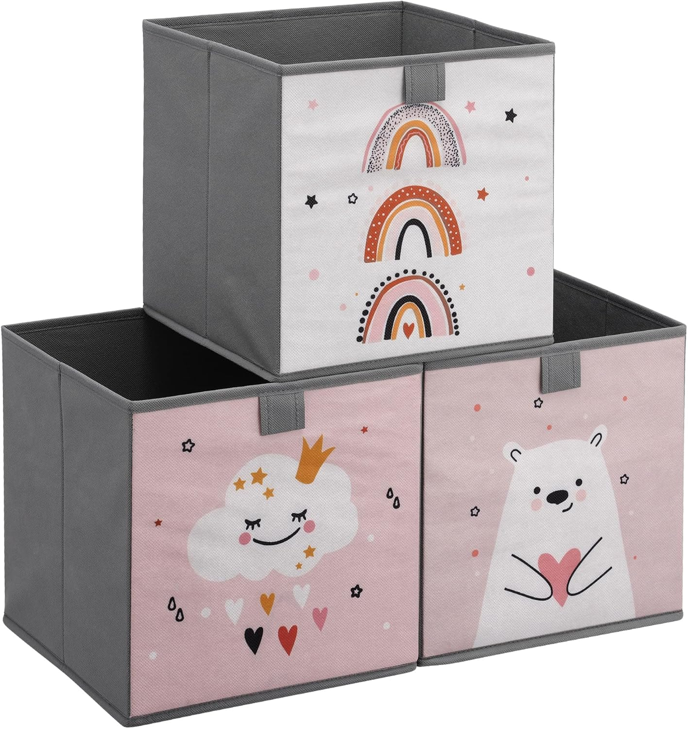 Navaris Kids Storage Cubes Set of 3 - Kids Cube Fabric Organizer Storage Bins - Foldable Cloth Cube for Childrens Bedroom Baby Nursery - Book Toy Bin Cubby Storage - Pink/White