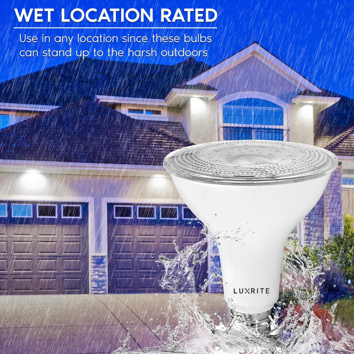 Luxrite 4-Pack LED PAR30 Flood Light Bulb 5000K Bright White 850 Lumens 11W Dimmable Wet Rated E26 Base UL Listed