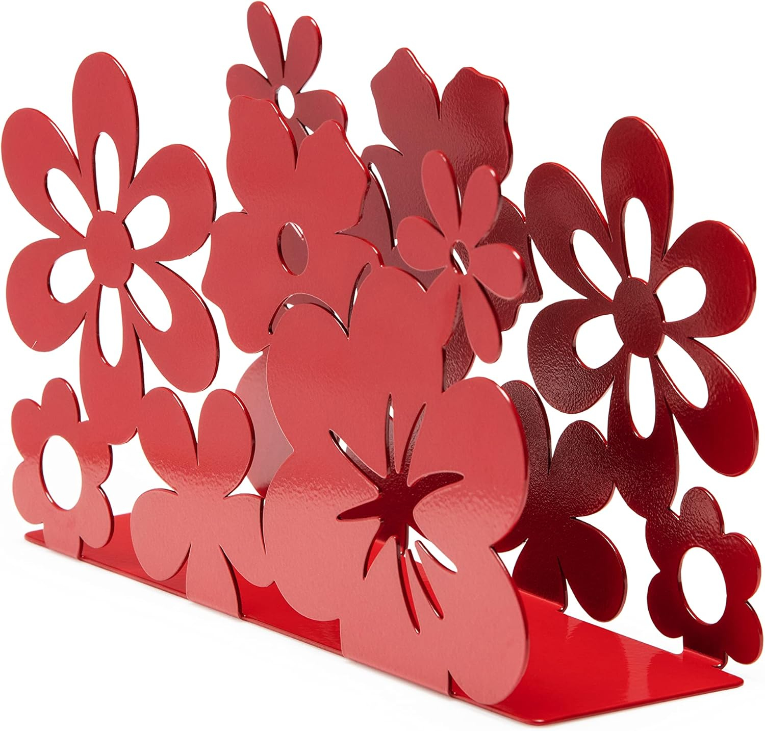 Mango Steam Metal Tabletop Napkin & Letter Holder Flower, Red (6" L x 1.75" W x 4" H)