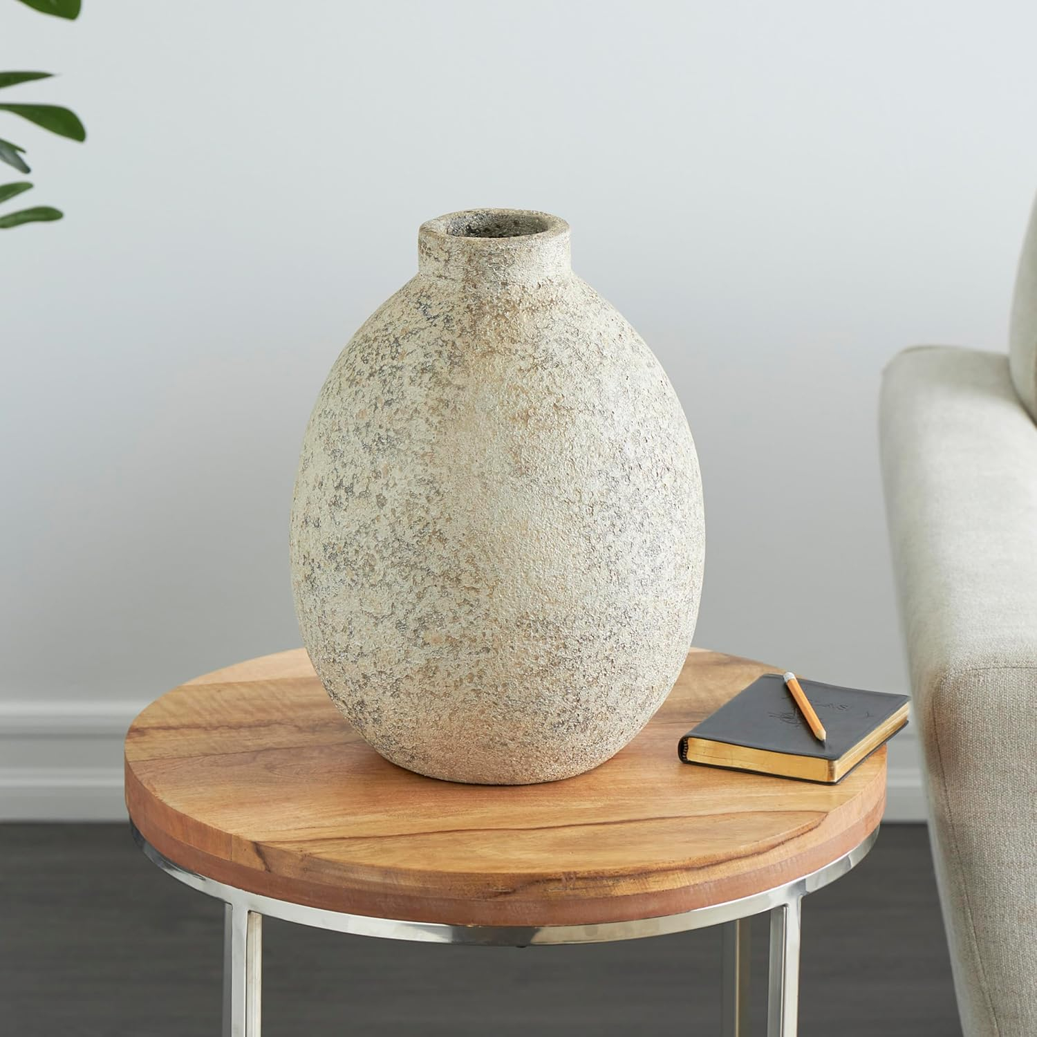 Deco 79 Ceramic Decorative Vase Antique Style Textured Centerpiece Vase, Flower Vase for Home Decoration 11" x 11" x 14", Beige