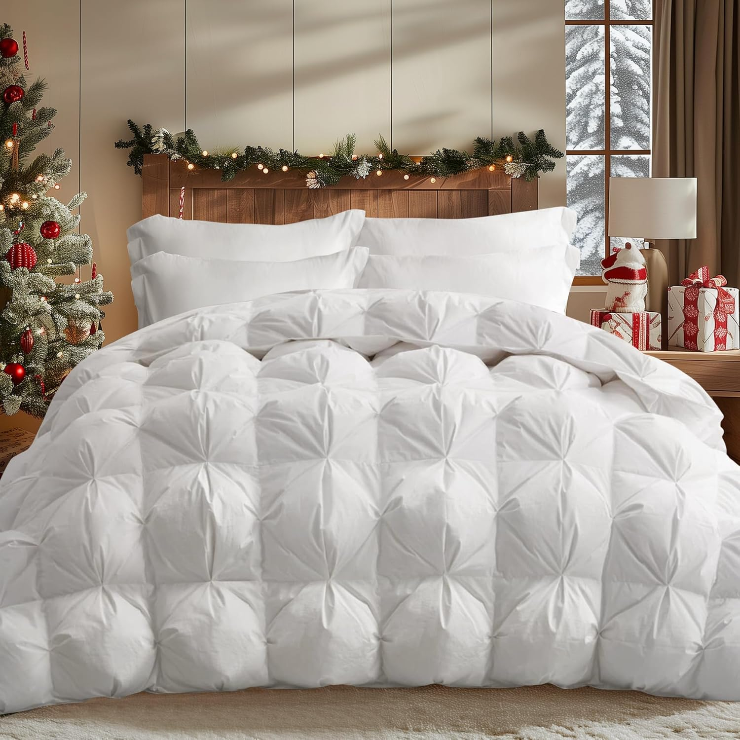 Luxurious White Cotton Full Size Pinch Pleat Comforter