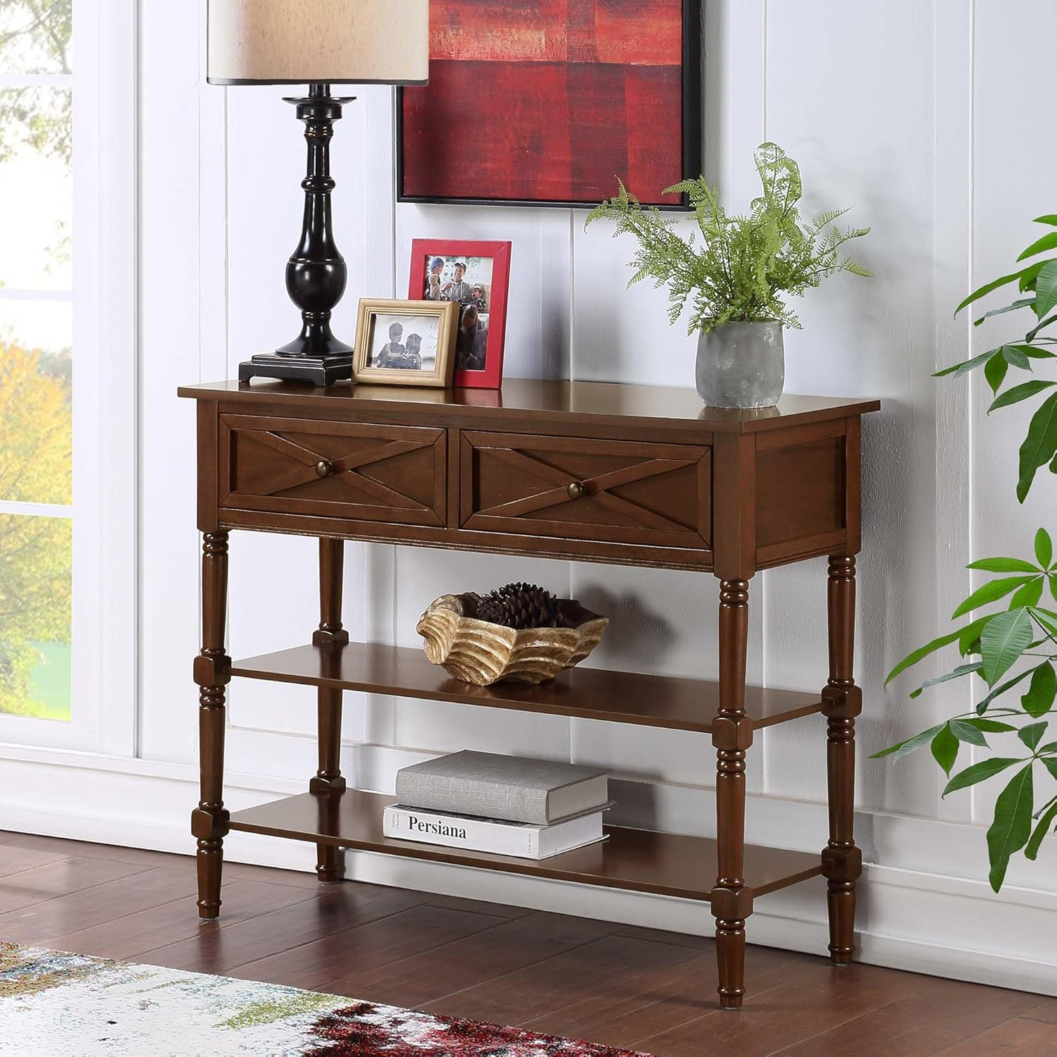 Convenience Concepts Country Oxford 2 Drawer Console Table with Shelves, Espresso
