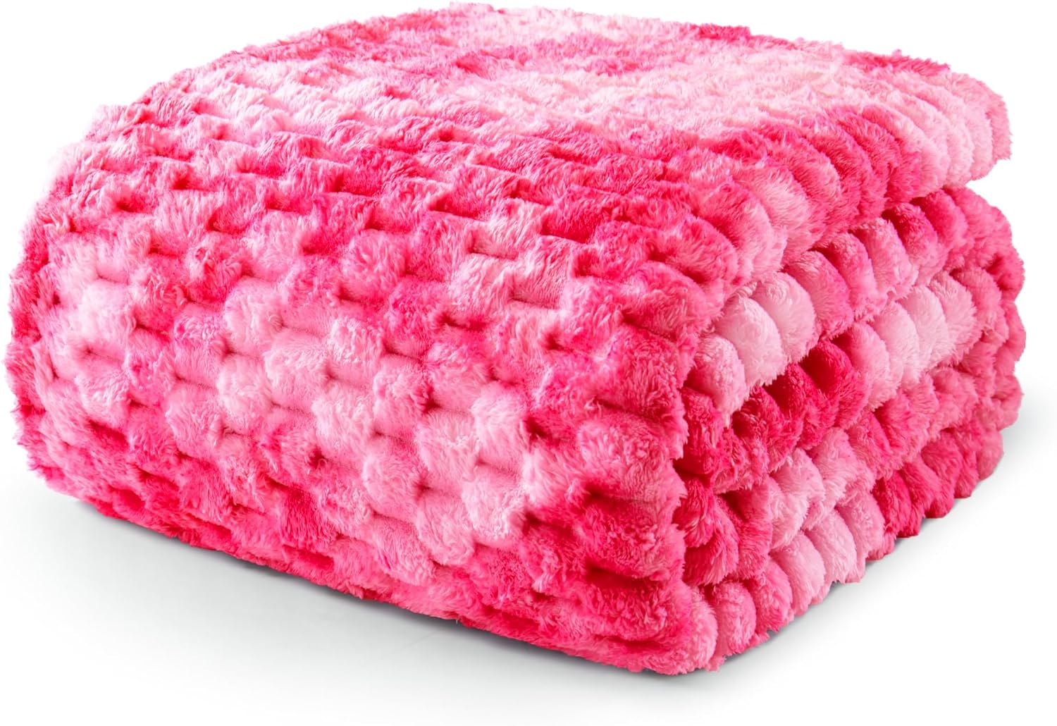 Exclusivo Mezcla Queen Size Soft Fleece Blanket, 90"x90" 3D Clouds Stylish Jacquard Velvet Blanket for Bed, Cozy Soft Lightweight for All Season, Tie-dye Hot Pink Blanket