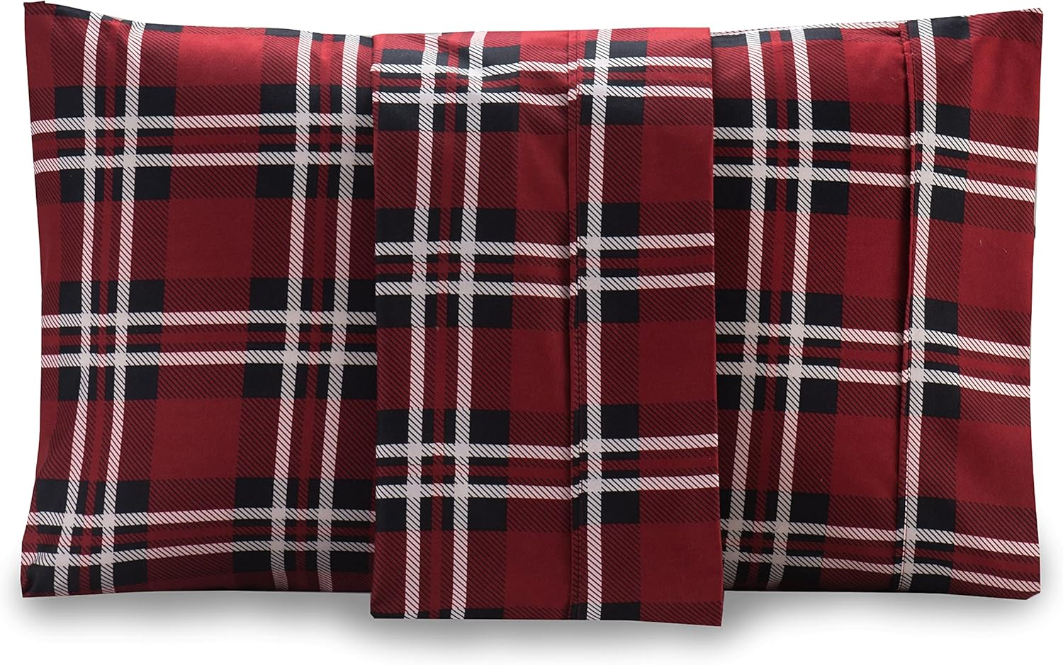 Burgundy Plaid Microfiber Queen Pillowcases Set