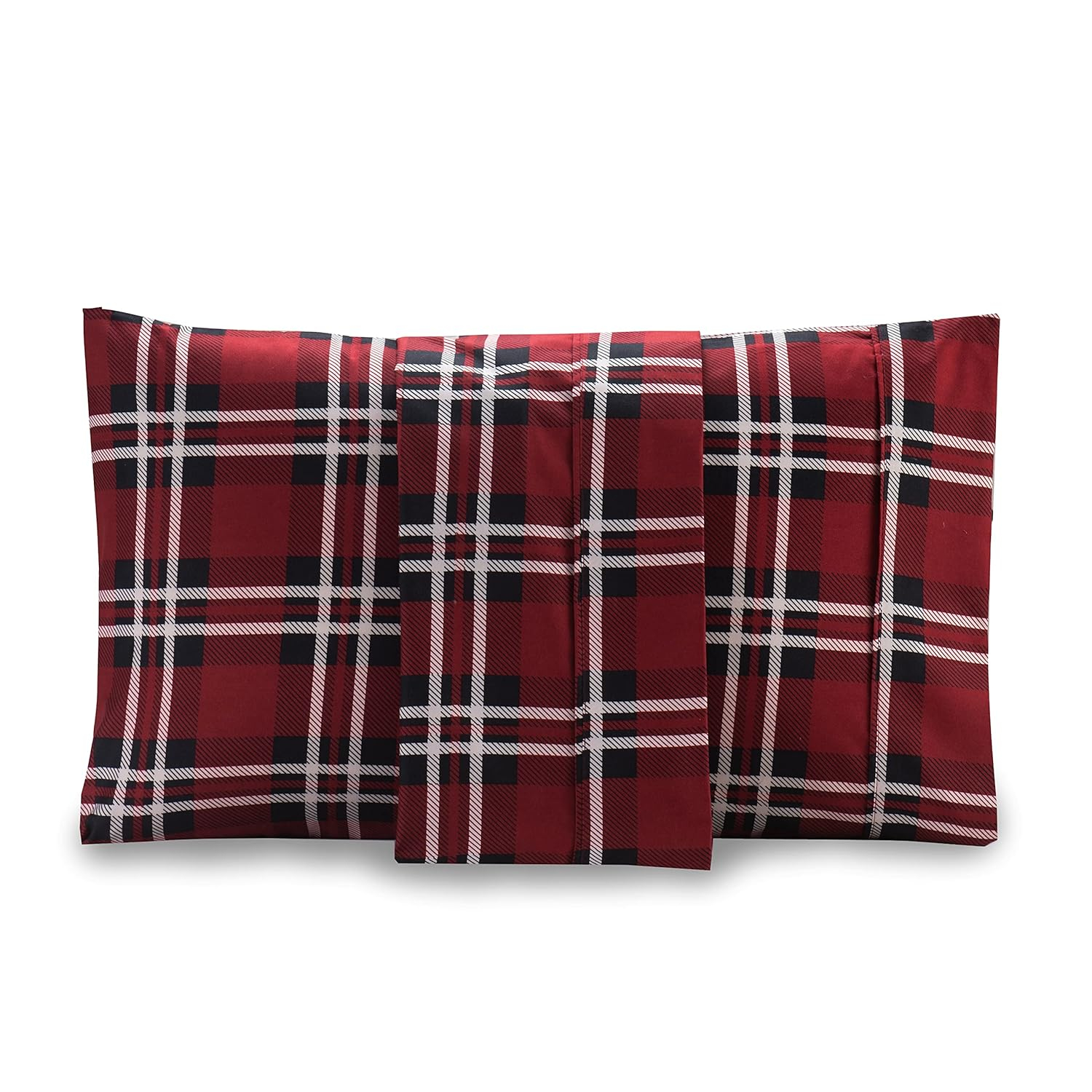 Burgundy Plaid Microfiber Queen Pillowcases Set