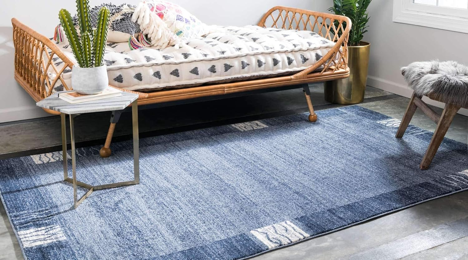 Unique Loom Sarah Del Mar 5 x 8 (ft) Loomed Polypropylene Navy Blue/Ivory Rectangular Indoor Geometric Area rug
