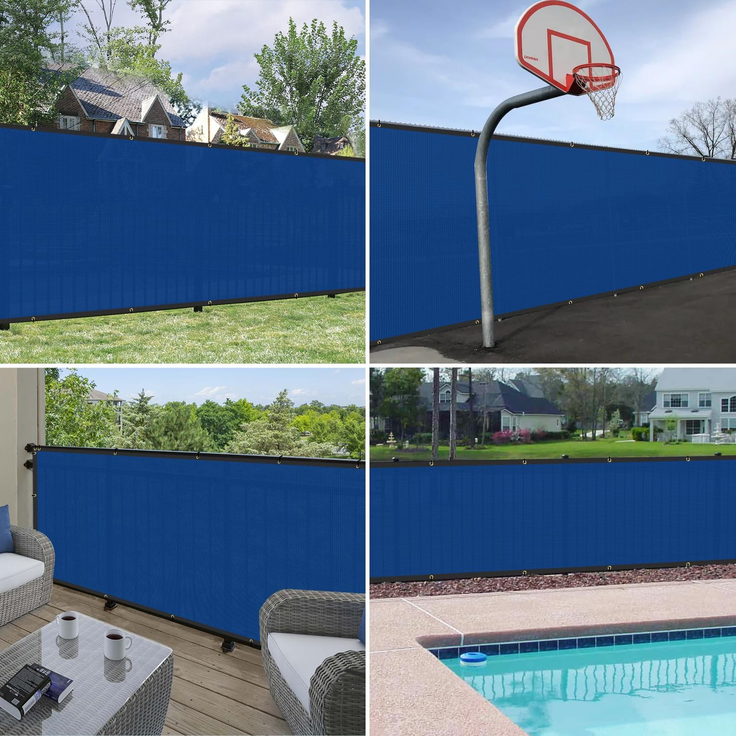 Privacy Fence Screen 5' x 12' Heavy Duty Windscreen Fencing Mesh Fabric Shade Net Cover for Outdoor Wall Garden Yard Pool Deck, Blue