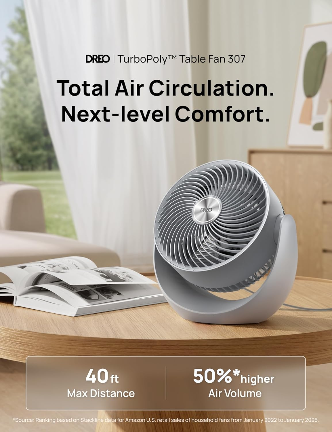 Gray Plastic Adjustable Tilt Table Fan with Three Speed Settings