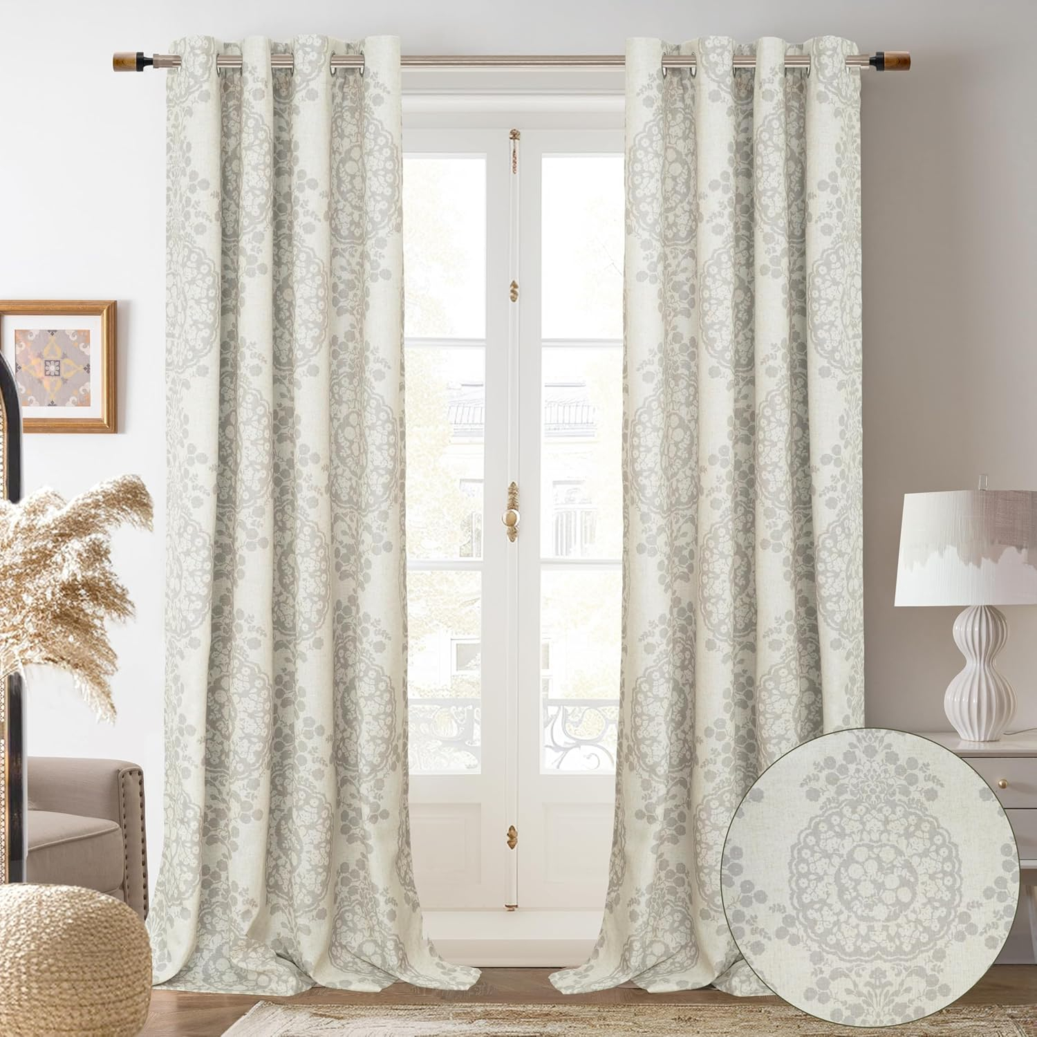 Silver Medallion Thermal Insulated Linen Blend Window Panels