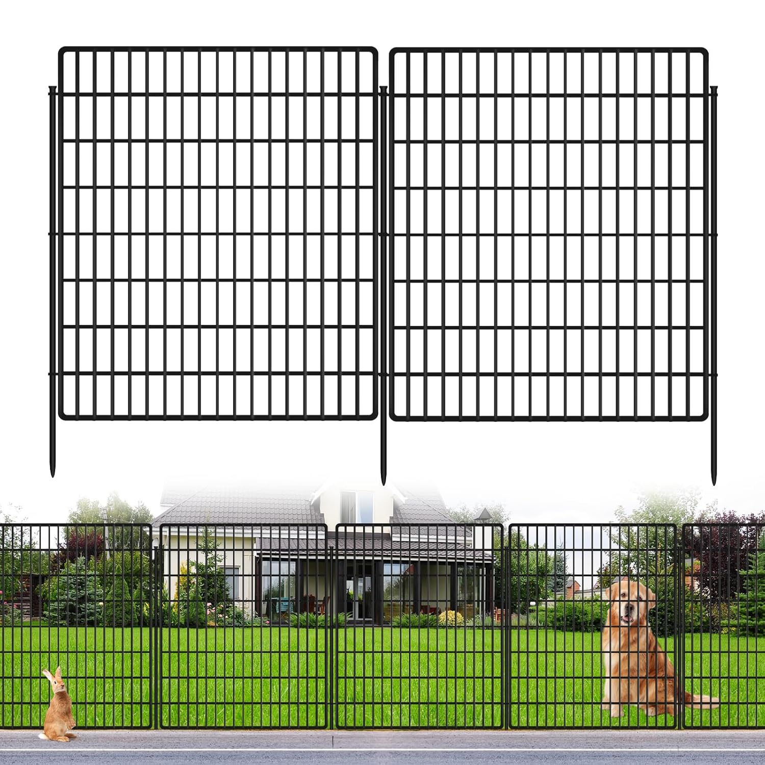 10 Panels Garden Fencing Animal Barrier, 33 in(H) X 24 ft(L) Dog Fence Outdoor for Yard Rustproof No Dig Decorative Tall Garden Fence Metal Wire Panel Border Patio Rabbit Ground Stakes Fencing