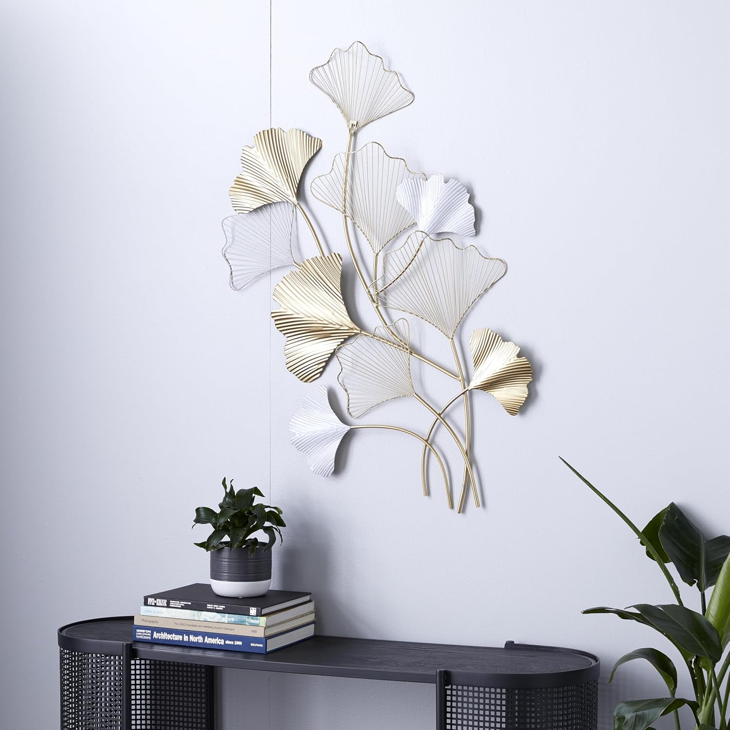 Deco 79 Metal Leaf Home Wall Decor Wall Sculpture with White Accents, Wall Art 25" x 2" x 40", Gold
