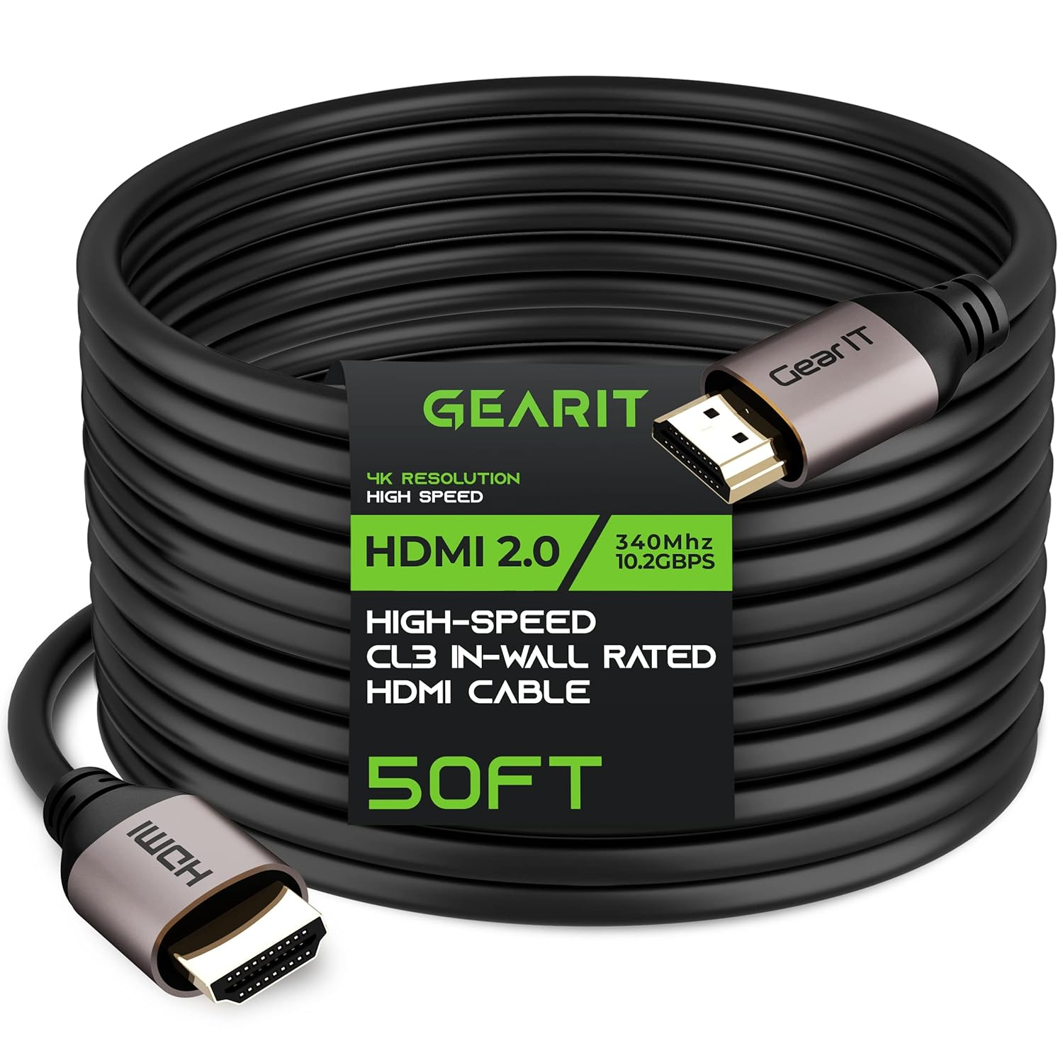 GearIT HDMI Cable CL3 In-Wall Rated (50ft / 15.2m) High-Speed HDMI 2.0b, 4K 60hz, 3D, ARC, HDCP 2.2, HDR, 18Gbps