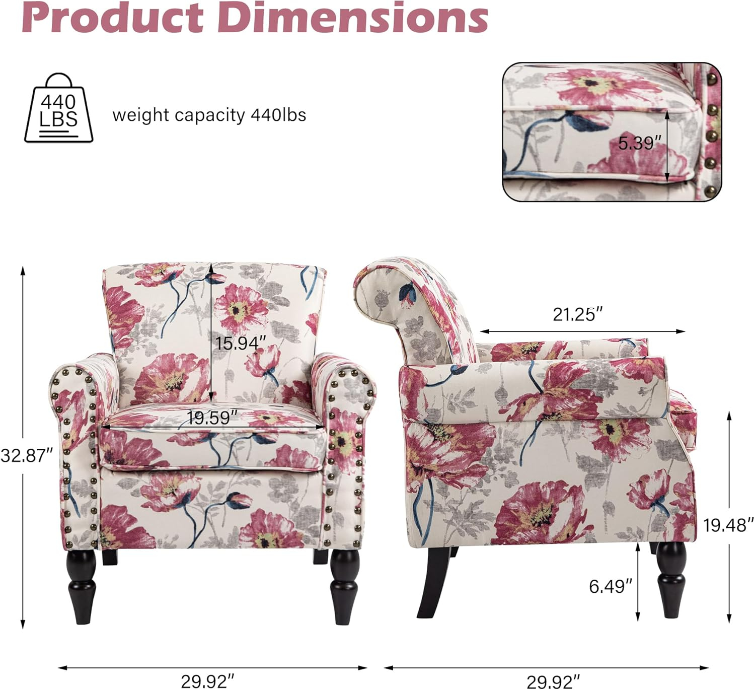 Floral Pattern Blue and White Barrel Accent Chair Set